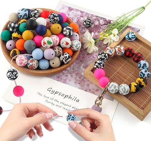 Miniatura 6 de 150 cuentas de silicona, cuentas de silicona de 0.59 pulgadas, cuentas de silicona para hacer llaveros, cuentas de silicona de 0.59 pulgadas (0.591