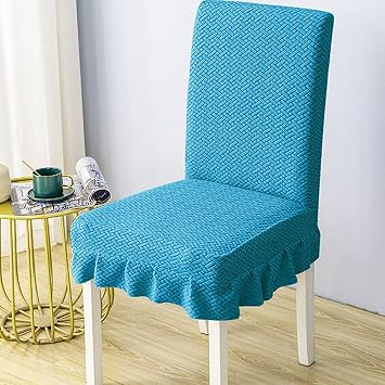Kitchen Chair Cover,Soft Thick Chair Slipcover Stretch Chair Protector with Skirt,Washable Removable Chair Cover for Dining Room Hotel Ceremony Banquet Wedding1pcs, Blue b