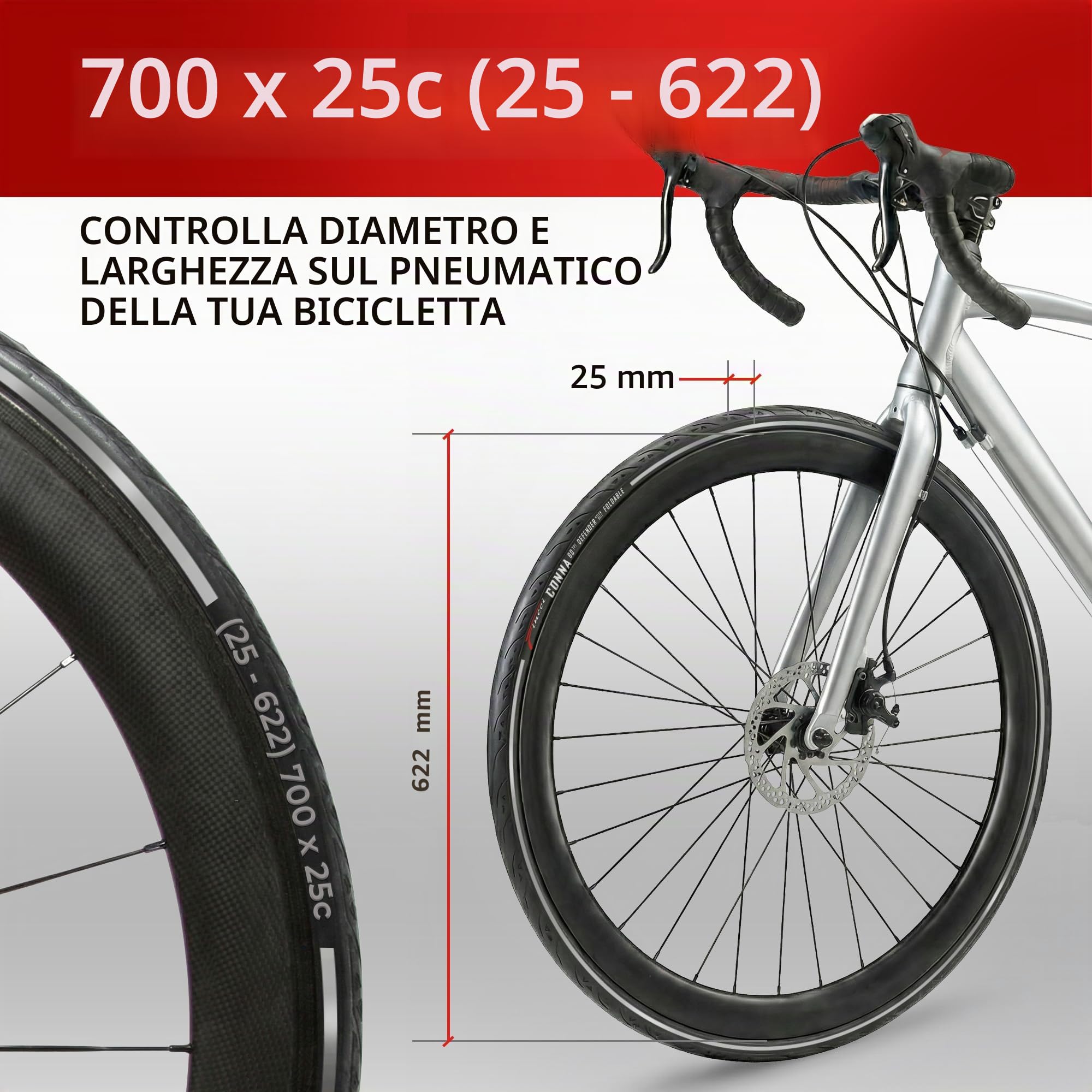 Fincci Copertone Bici 700x25c 25-622 Pieghevole con Banda Riflettente LVL3 | Copertoni Bici 700x25 con Protezione Antiforatura LVL3 e Pressione 85-115 PSI per Alte Prestazioni - Set da 2