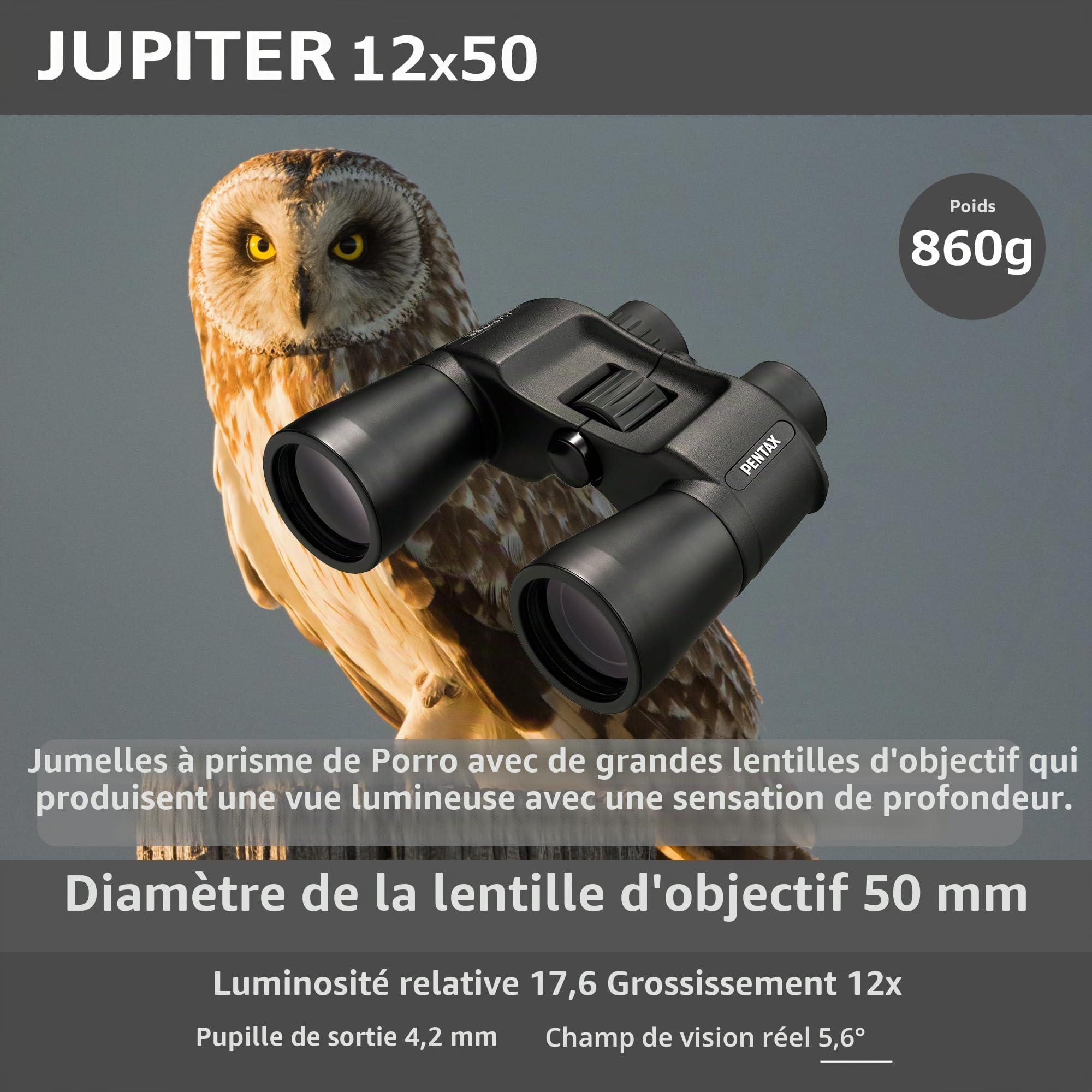 Pentax Jupiter 12x50 Noir Jumelles d’Observation Prisme de Porro Grande Ouverture