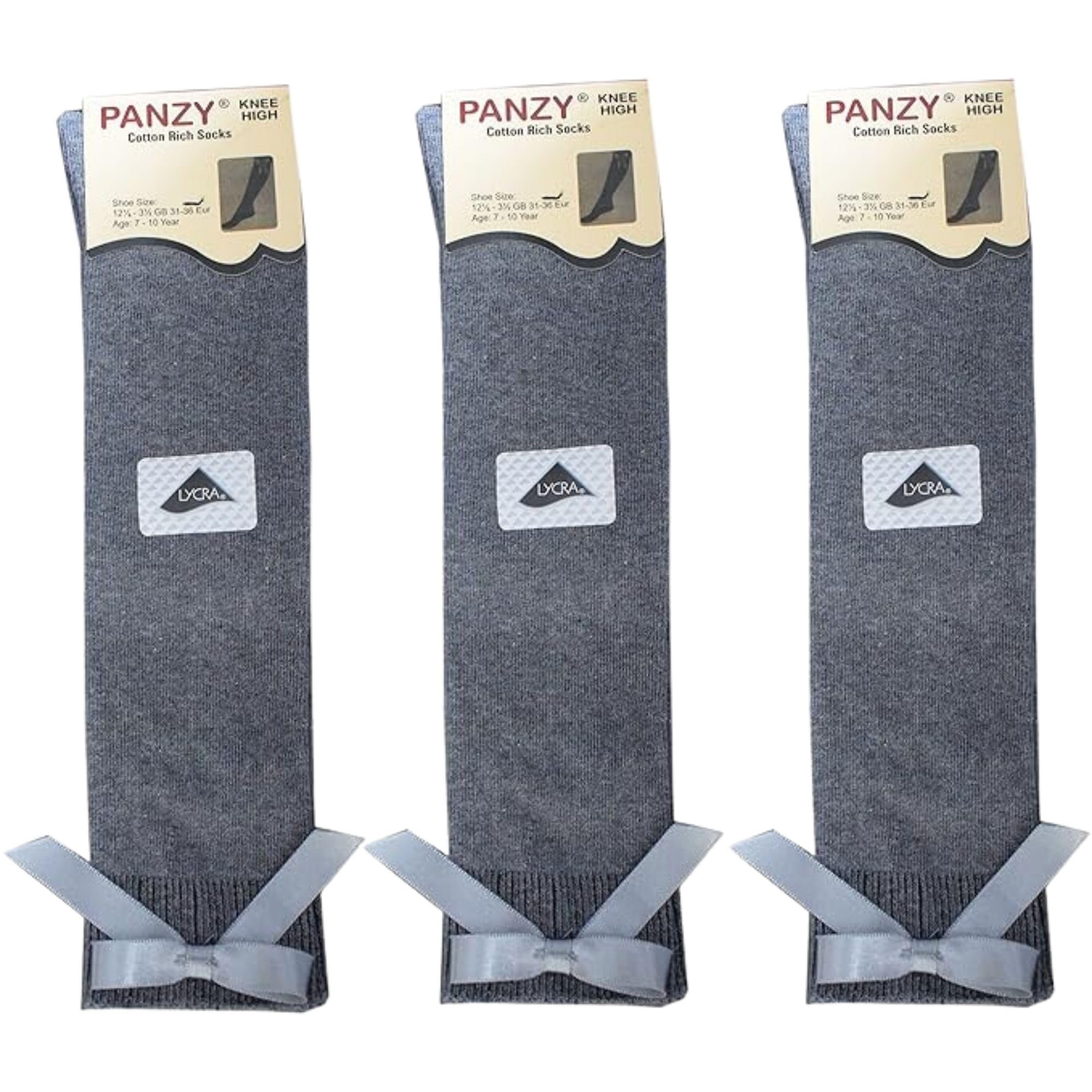 Panzy® 3 pairs Girls Bow Knee High School Plain Long Length Cotton Stretch With all size & colour (Set of 3 pairs)