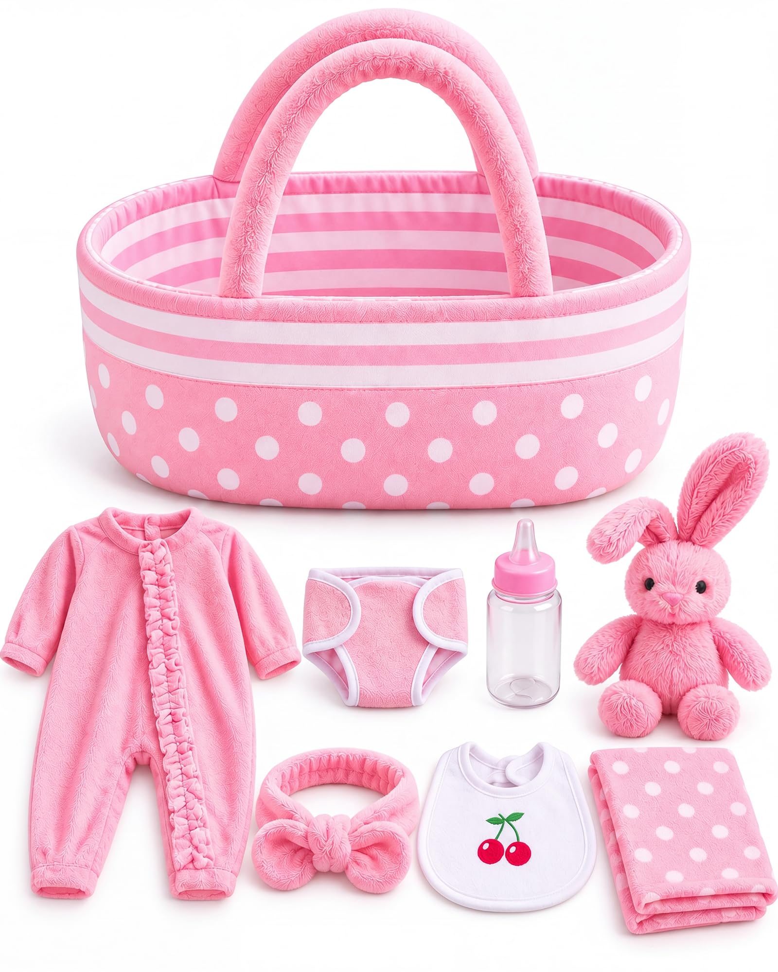 BABESIDE 8PCS Baby Doll Accessories Set with Bassinet for 17-22 Inch Dolls Global Recycled Standard Global Recycled Standard Global Recycled Standard