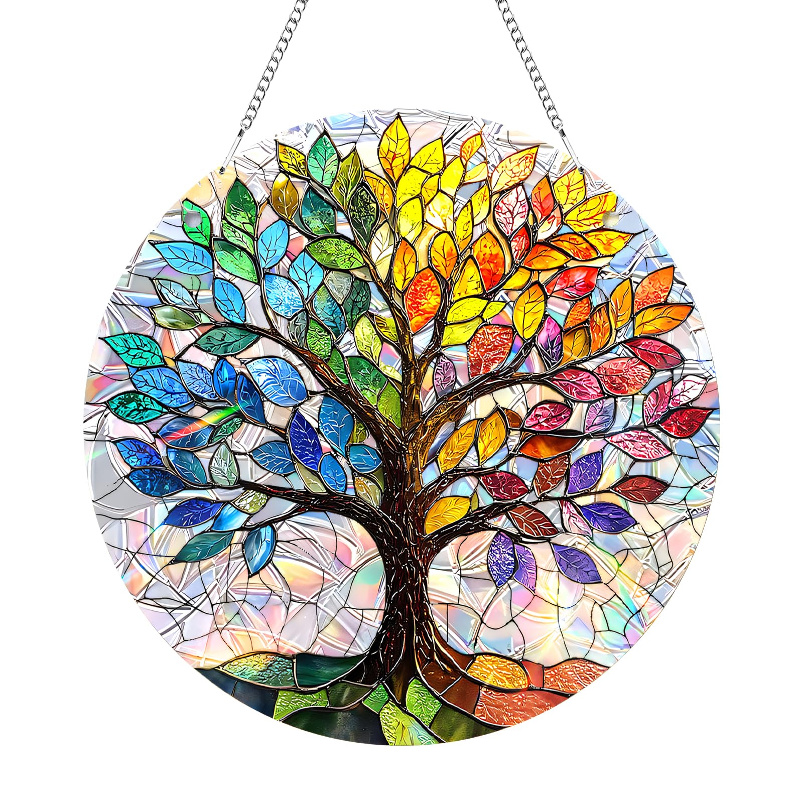 Tree Of Life Sun Catcher, Window Decorations Hanging Inside, Stained Glass Window Hanging Ornaments for Patio Window Balcony, 2D Stained Glass Decor for Indoor Outdoor Use