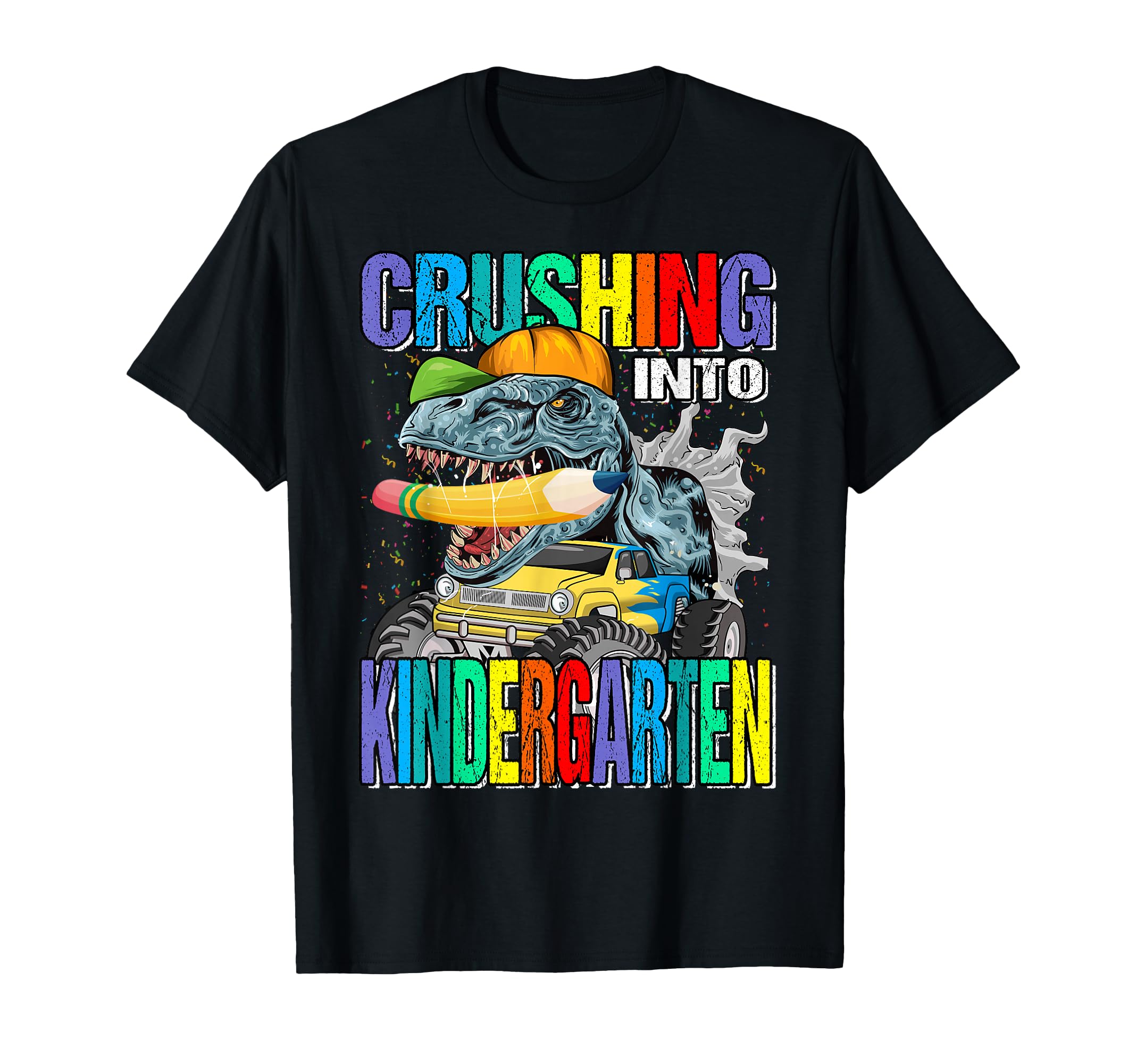 Crushing Into Kindergarten Monster Truck Dinosaur T-Shirt