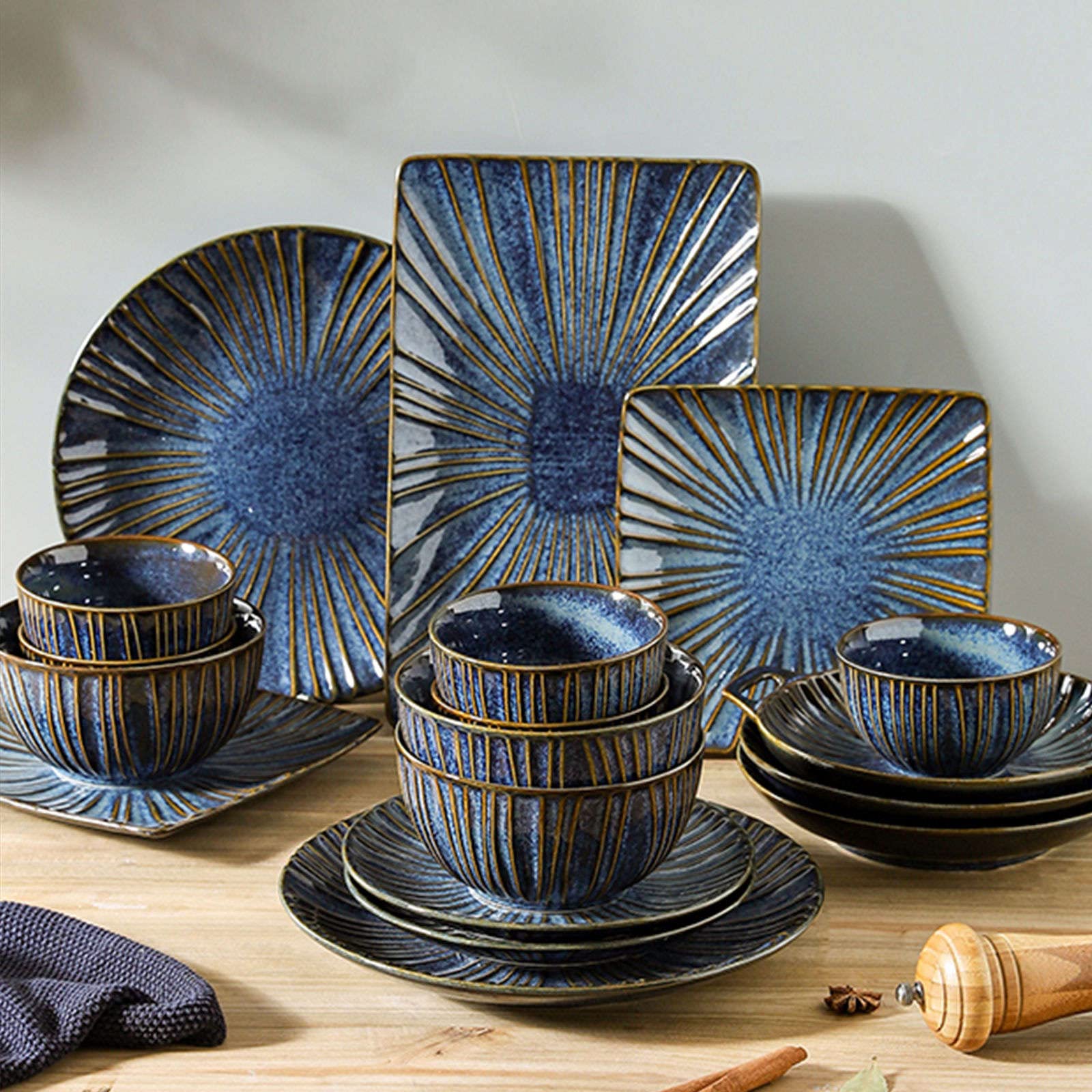 Duże ceramiczne miski do serwowania, zestaw 2 sztuk, niebieska miska na płatki śniadaniowe na śniadanie, mała głęboka miska sałatkowa do zupy, niebieska, 750 ml, 25 ml