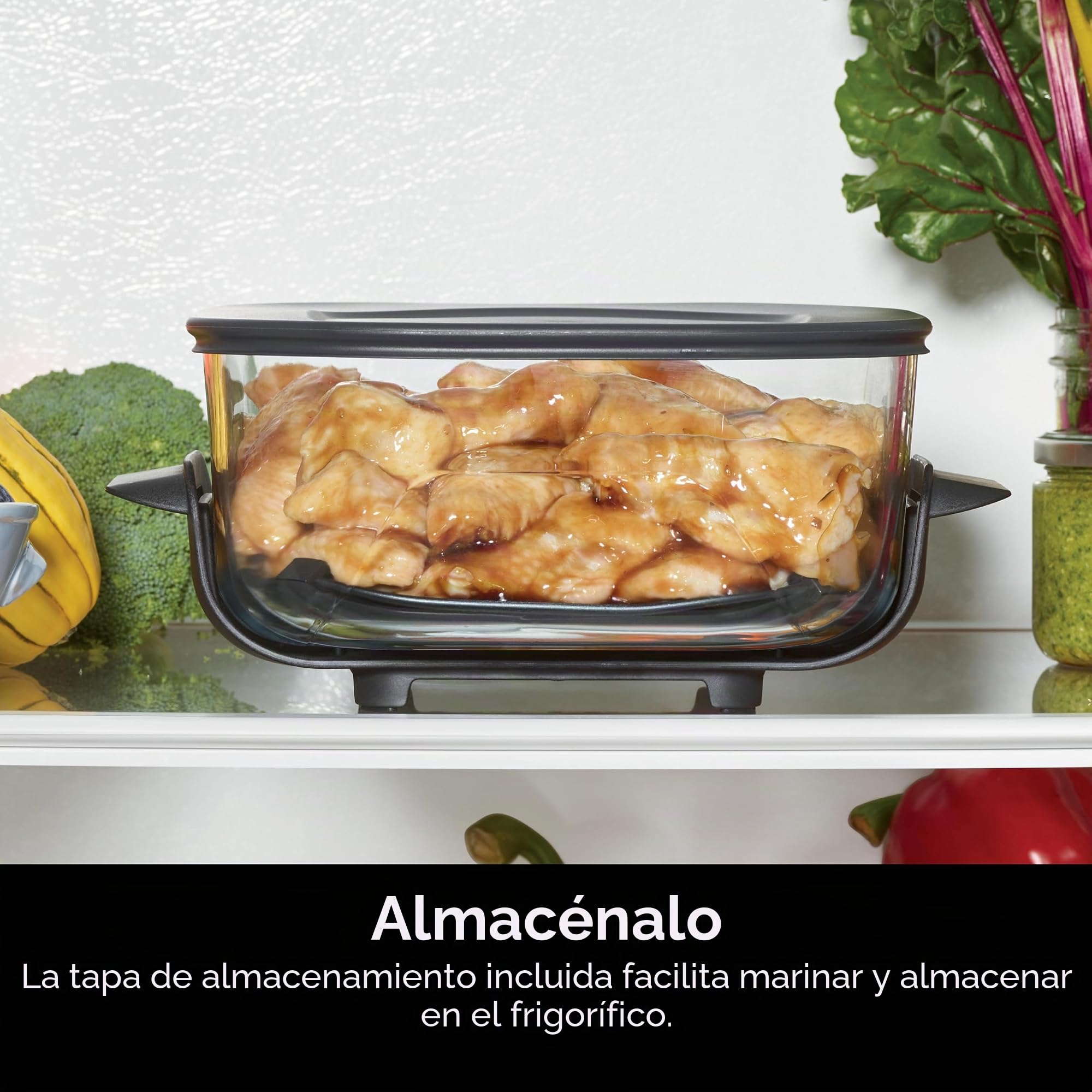 Ninja Contenedor de cristalería TempWare de 4 cuartos con tapa de almacenamiento, sistema de cocción portátil Crispi compatible, apto para microondas, congelador y lavavajillas, superficie de cocción