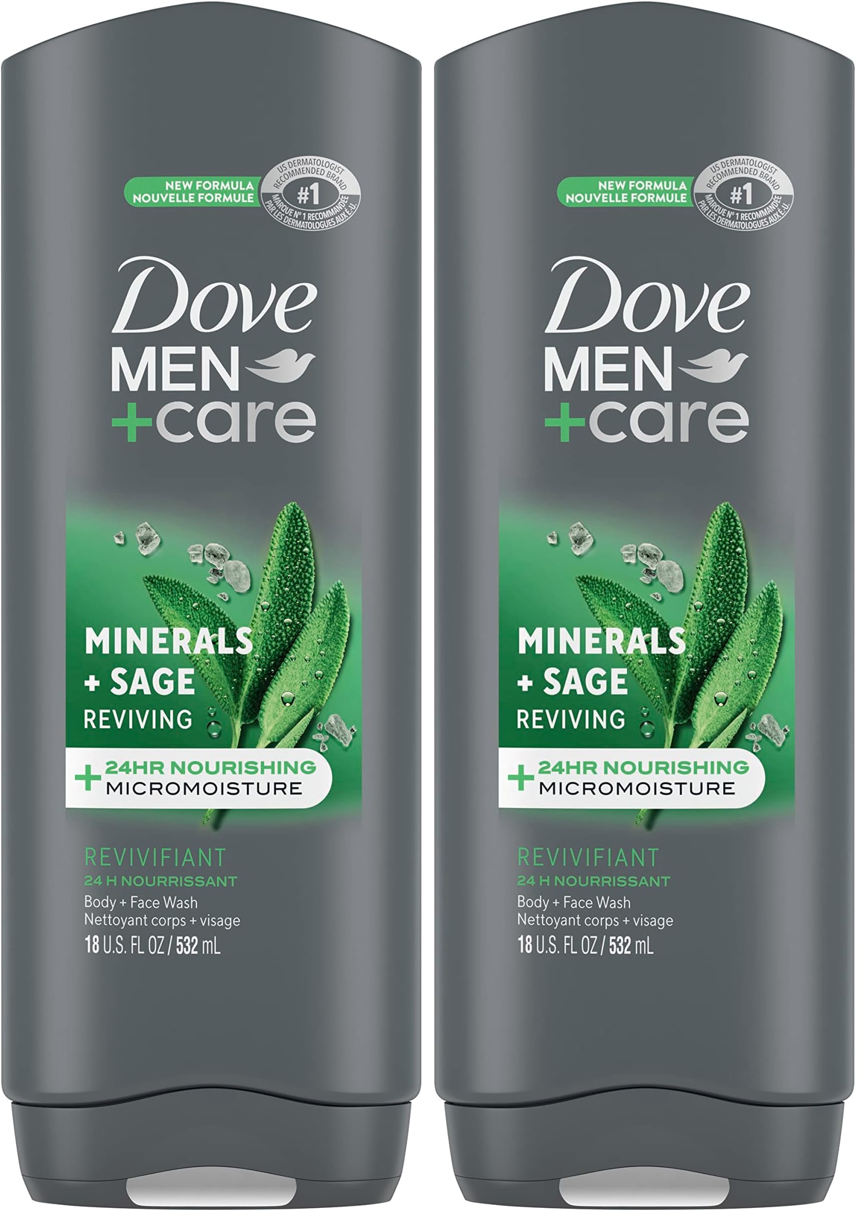DOVE MEN + CARE Elements Body Wash Mineral+Sage 18 oz Effectively Washes Away Bacteria While Nourishing Your Skin (Pack of 2)