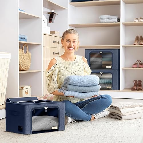 Miniatura 2 de Sorbus Contenedores de almacenamiento con marco de metal, bolsas organizadoras de ropa apilables y plegables, contenedores de almacenamiento de tela