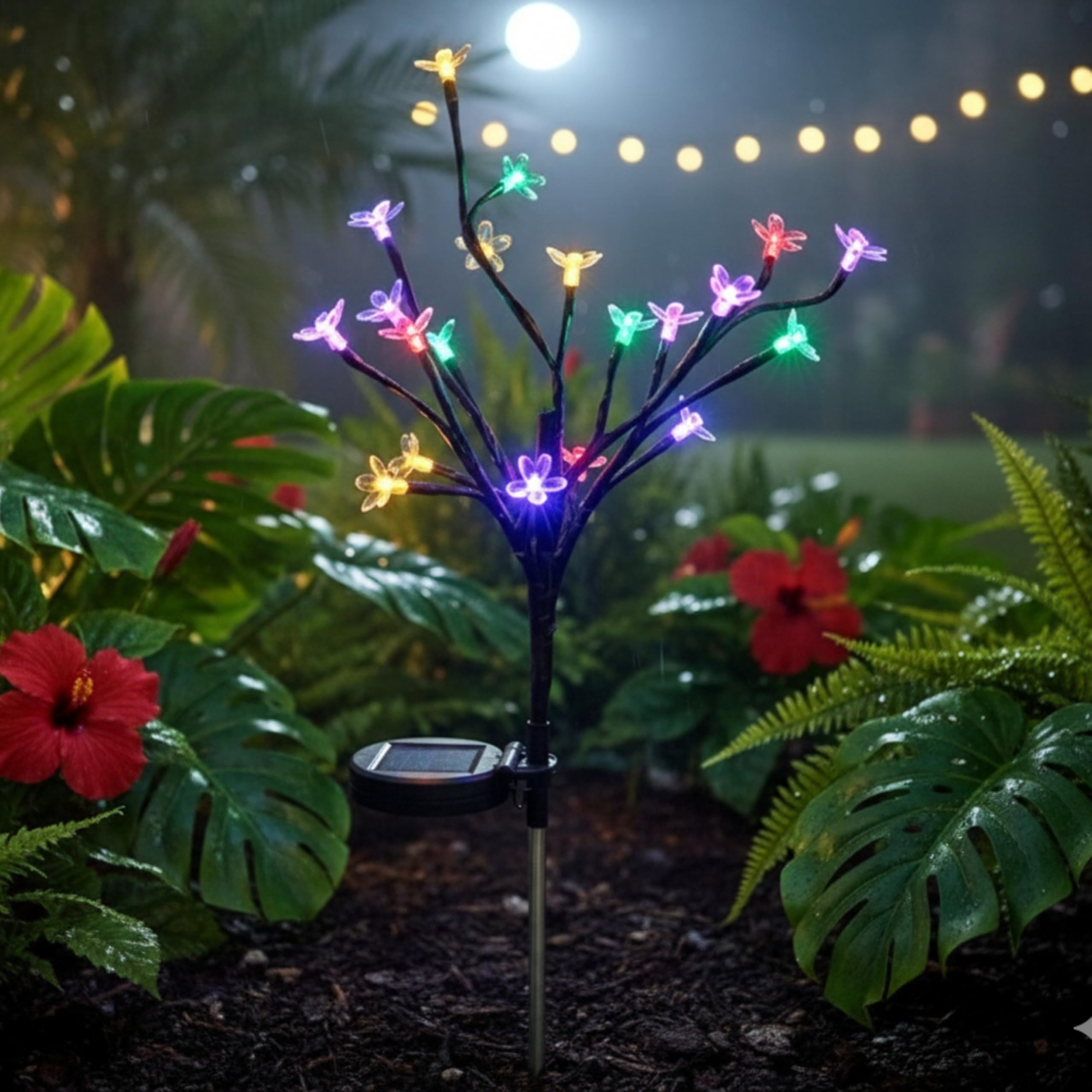 Homehop Solar Light Outdoor Home 20 Led Blossom Waterproof Decorative Flower Lamp for Garden, Landscape, Patio, Balcony Auto On/Off (Multi Color Pack of 1)