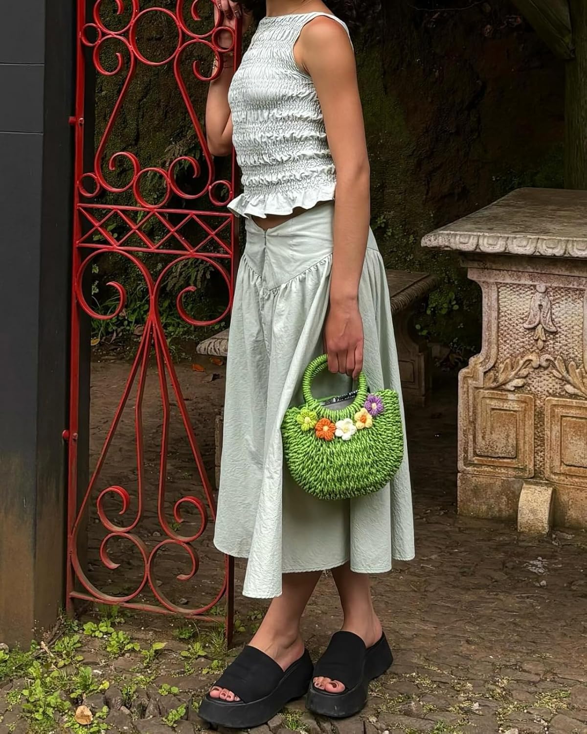 Women Y2K Shirred Tank Top Smocked Ruffle Sleeveless Crop Top Cute Slim Fit Top Shirt Vacation Going Out - Image 5