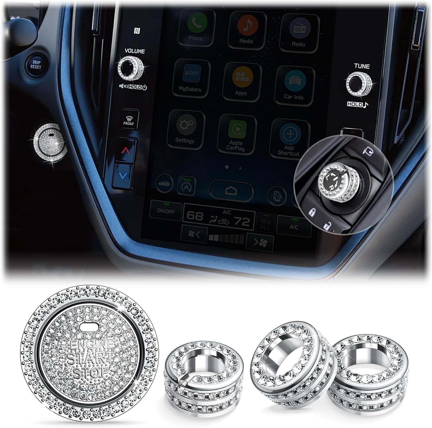 for 2024-2025 Subaru Crosstrek Accessories, 2025-2026 Forester, 2024-2025 Impreza, 2020-2025 Outback/Legacy, 2022-2025 WRX & 2023-2025 Ascent Knob Cover Kit - 5pcs Bling Trim by Polodunn