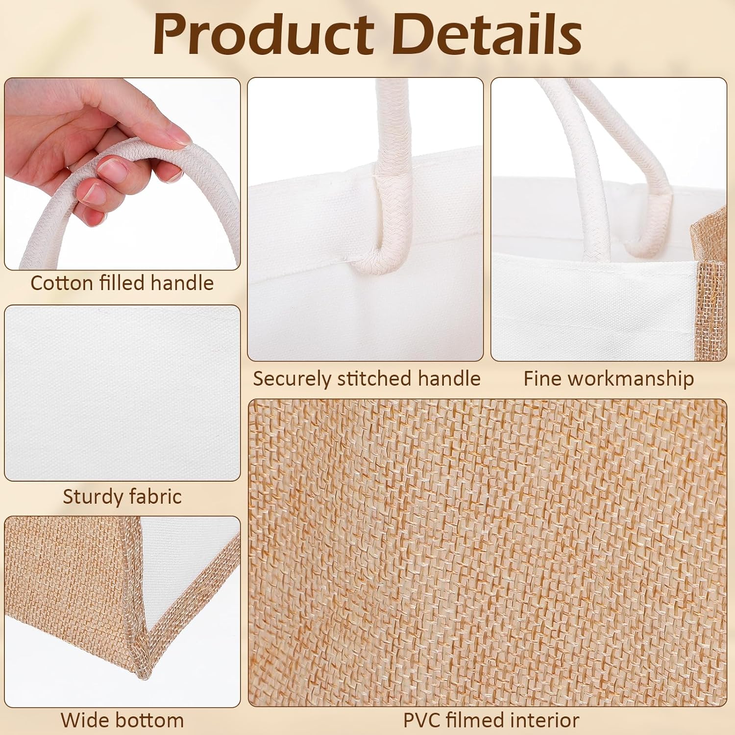 6 Pcs Burlap Tote Bag Mini Jute Reusable Bag with Handles Small Blank Canvas Gift Waterproof for Wedding Beach DIY - Image 4