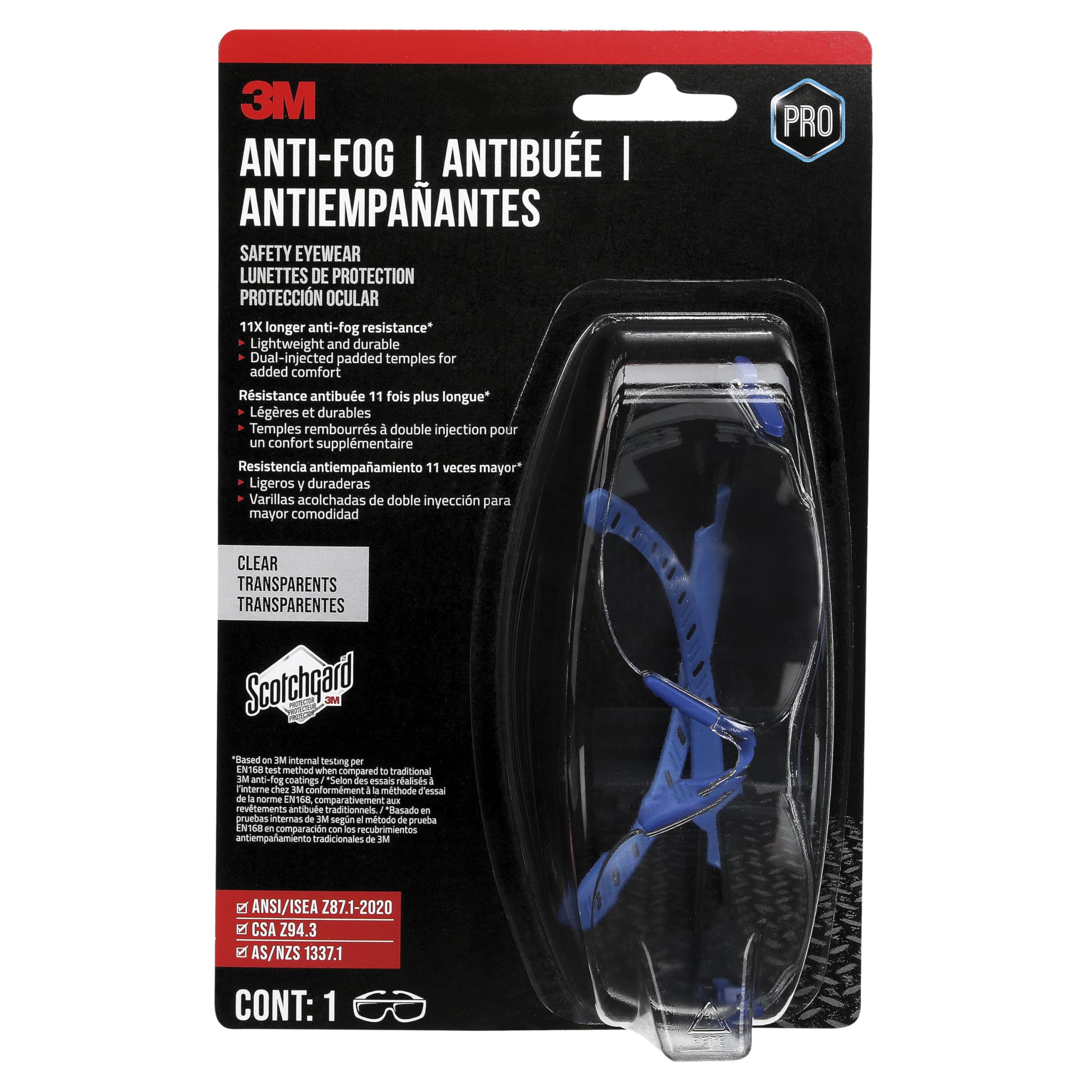 3M Gafas antivaho con Protector Scotchgard (47210H1-VDC-PS): Eyewear (Negro/Azul, Lente Transparente)
