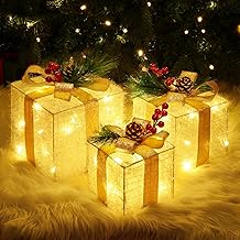Quntis Christmas Decoration Gift Box Lights for Christmas Tree/Home Showcase, Set of 3 Light Boxes Indoor Decoration, 60 LEDs Christmas Lighting Boxes for Outdoor