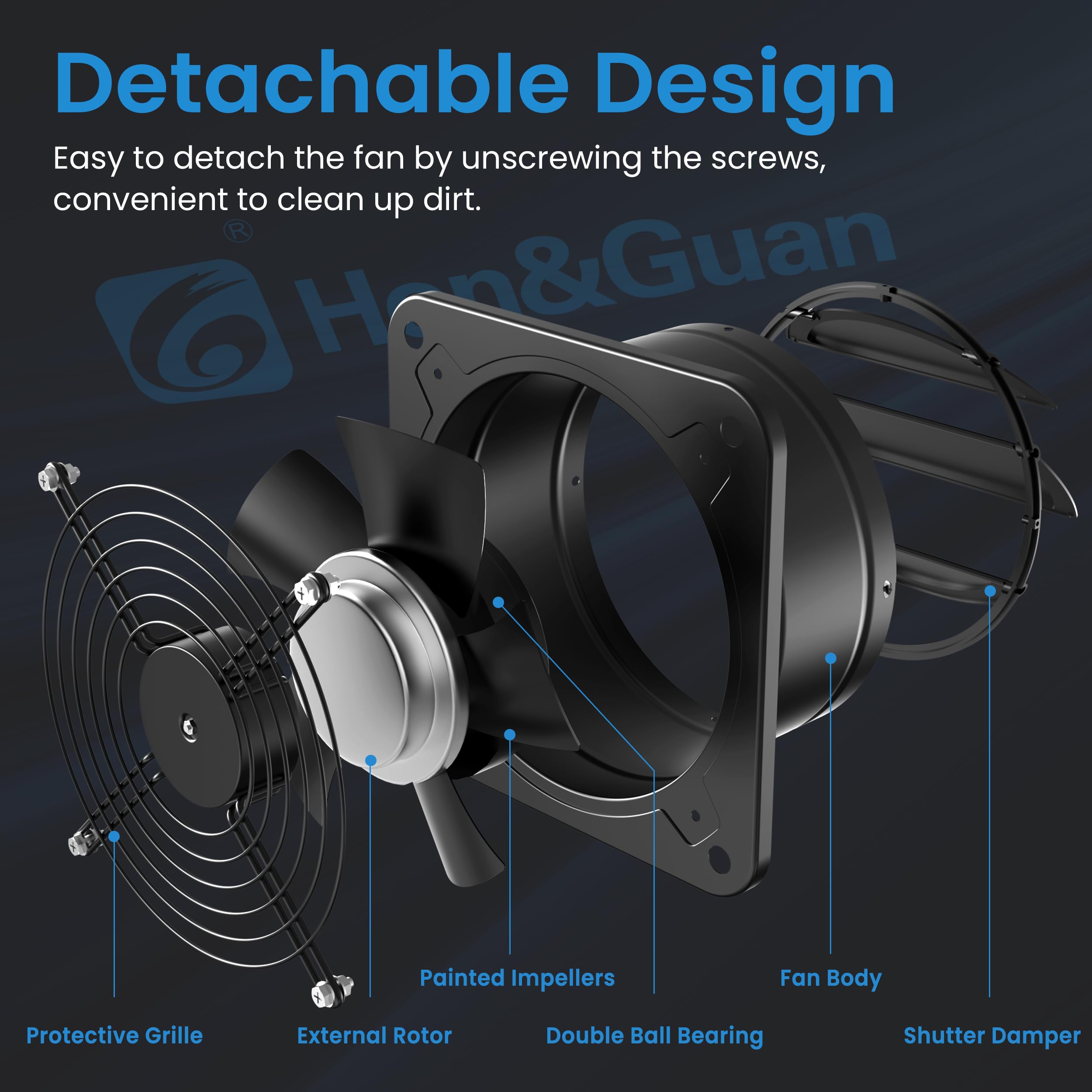 Hon&Guan Ventilateur d'extraction d'air 250mm avec Régulateur de Vitesse, Ventilateur de Salle de Bain, en Métal avec Clapet Anti-retour pour Garage Entrepôt Grenier Atelier