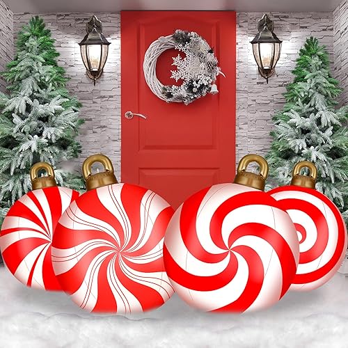 Jetec 4 adornos de bola de Navidad gigantes de 32 pulgadas, decoraciones inflables de patio al aire libre (fresco)
