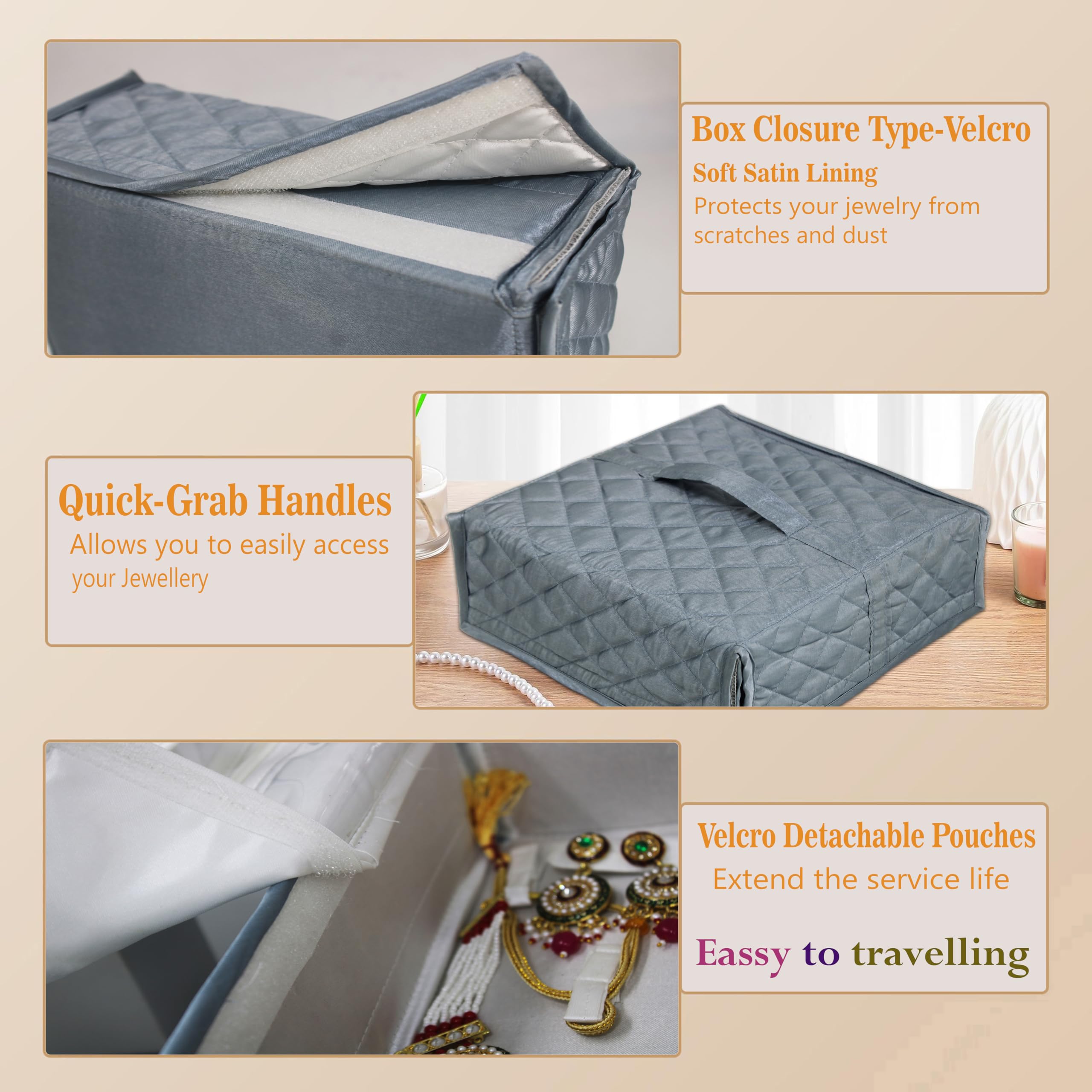 atorakushon Organizador de viaje plegable transparente con cremallera para collares, aretes, anillos, pulseras, color gris