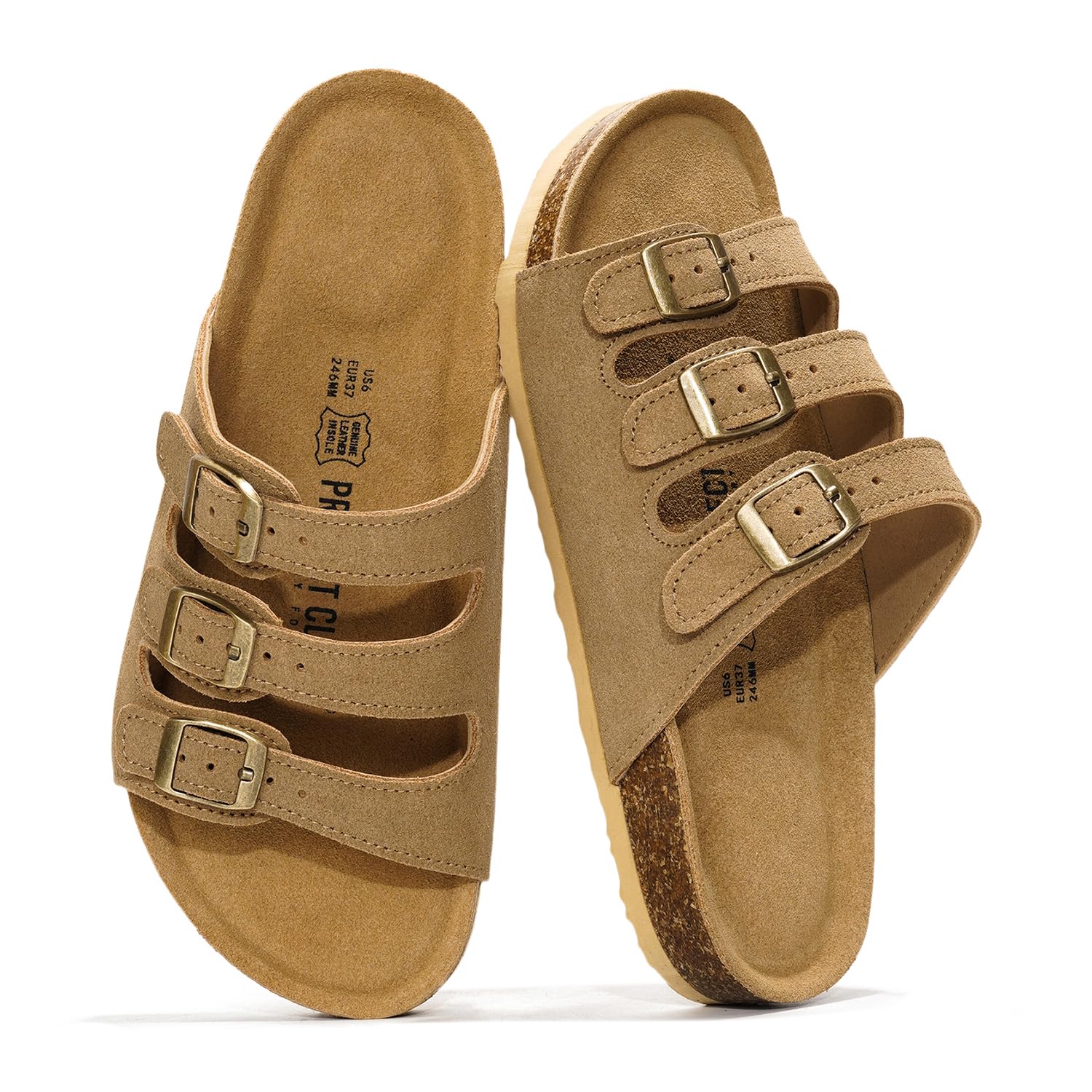 Genuine Leather Summer Sandals for Women 2025 - Memory Foam & Cork Footbed Beach Vacation Essentials Womens Sandals Comfortable Lightweight Slides for Women Footwear (Capri)