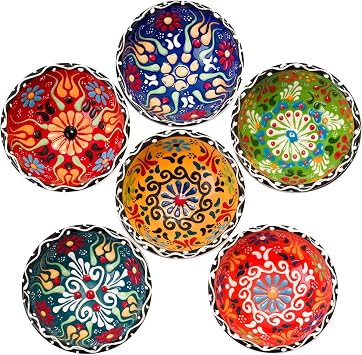 مجموعة من 6 أوعية صغيرة للغمس من BCS Ceramic Pinch Bowls - لوح تحضير الطهي واللحوم الباردة، طبق صلصة الصويا، أطباق تقديم مزخرفة متعددة الألوان مصنوعة يدويًا 3.2 - 3 أونصة