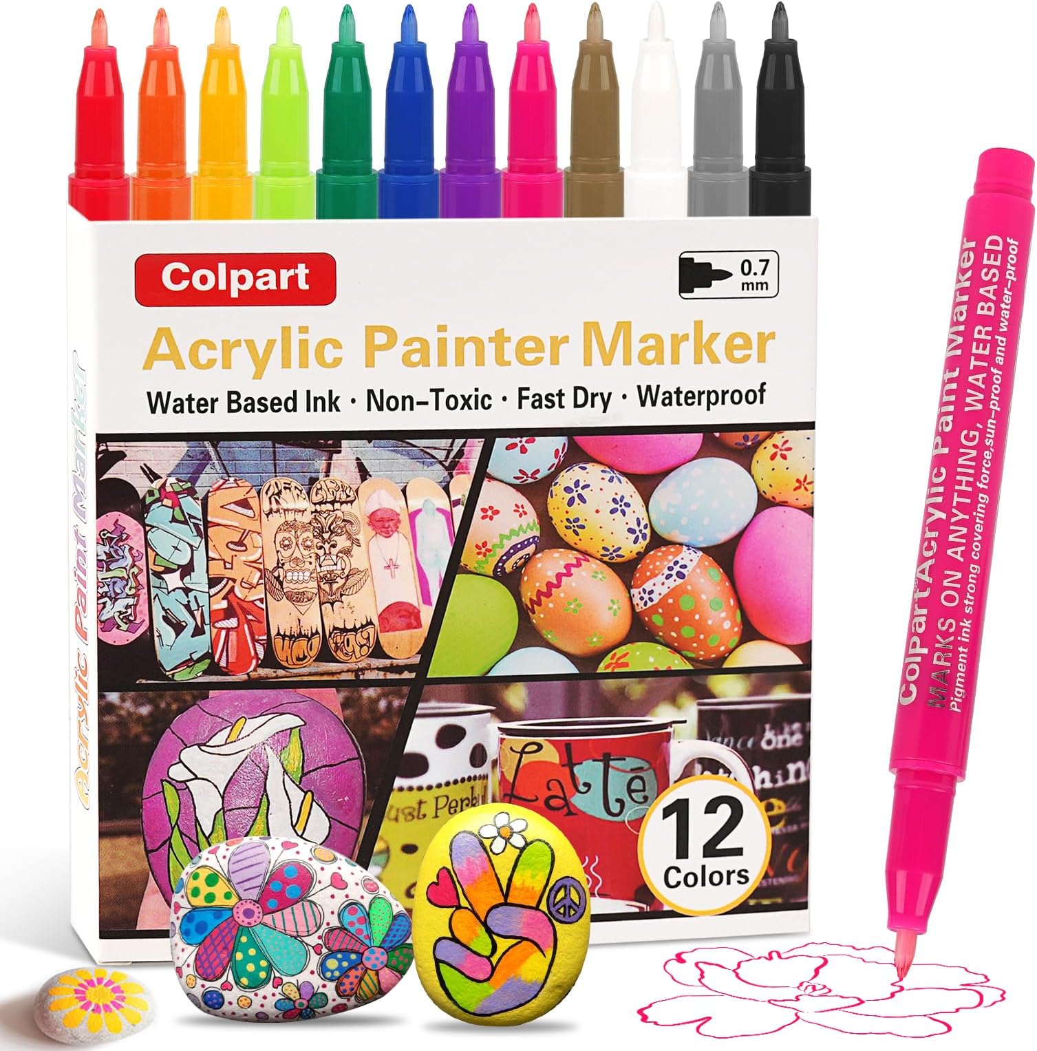 colpart 12 Colors Acrylic Paint Markers 0.7mm Extra Fine Tip Acrylic