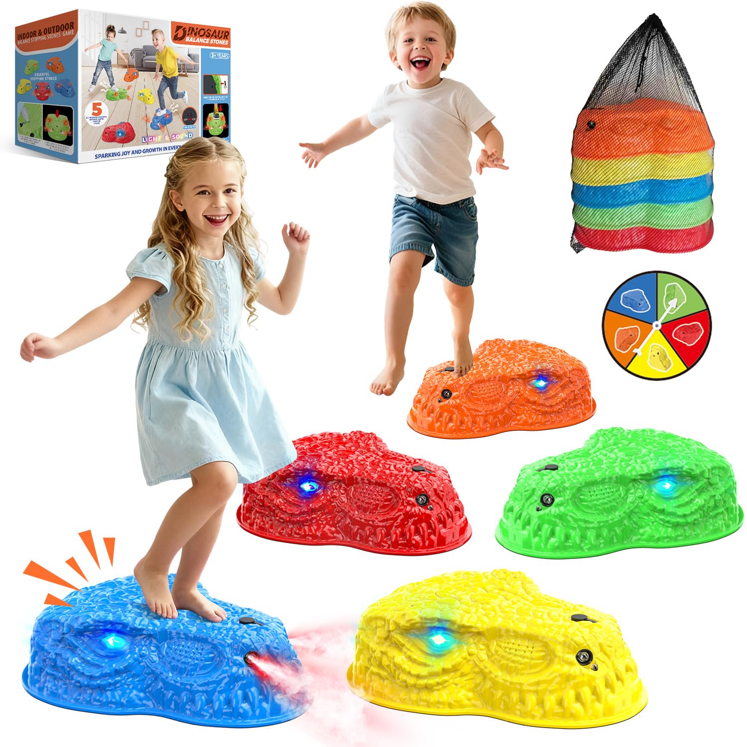 Photo 1 of * missing items*Dinosaur Toys for Kids 3-5, Mist Spraying Dino Roaring & Light up Stepping Stones for Kids, Indoor & Outdoor Durable Non-Slip Sensory Balance Stones Toy for Promoting Coordination, Great Toddlers Gift