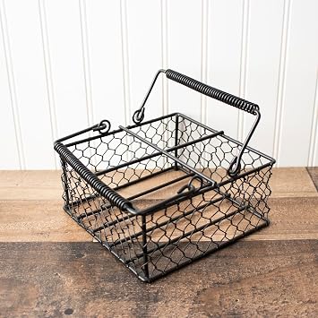 Mason Jar Lifestyle Caddy for 4 Pint Mason Jars in Chicken Wire with Wire Wrapped Handles