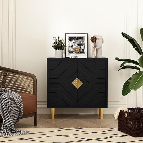 Miniatura 3 de HLR Armario de almacenamiento con 2 puertas, armario decorativo con puertas decorativas en relieve, aparador para sala de estar, cocina, comedor,