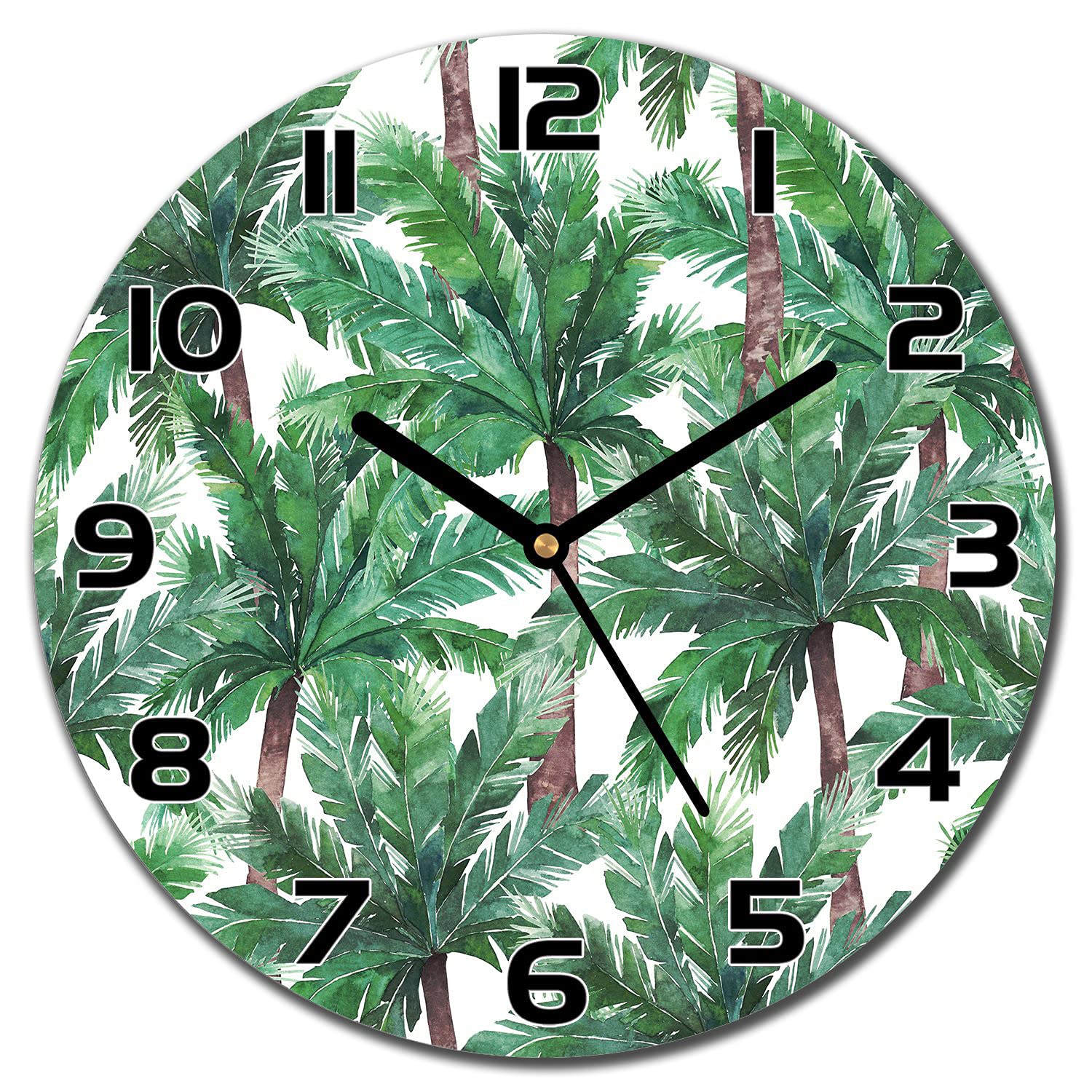 Horloge en verre cuisine salon moderne pendule murale 30 cm motif palmier