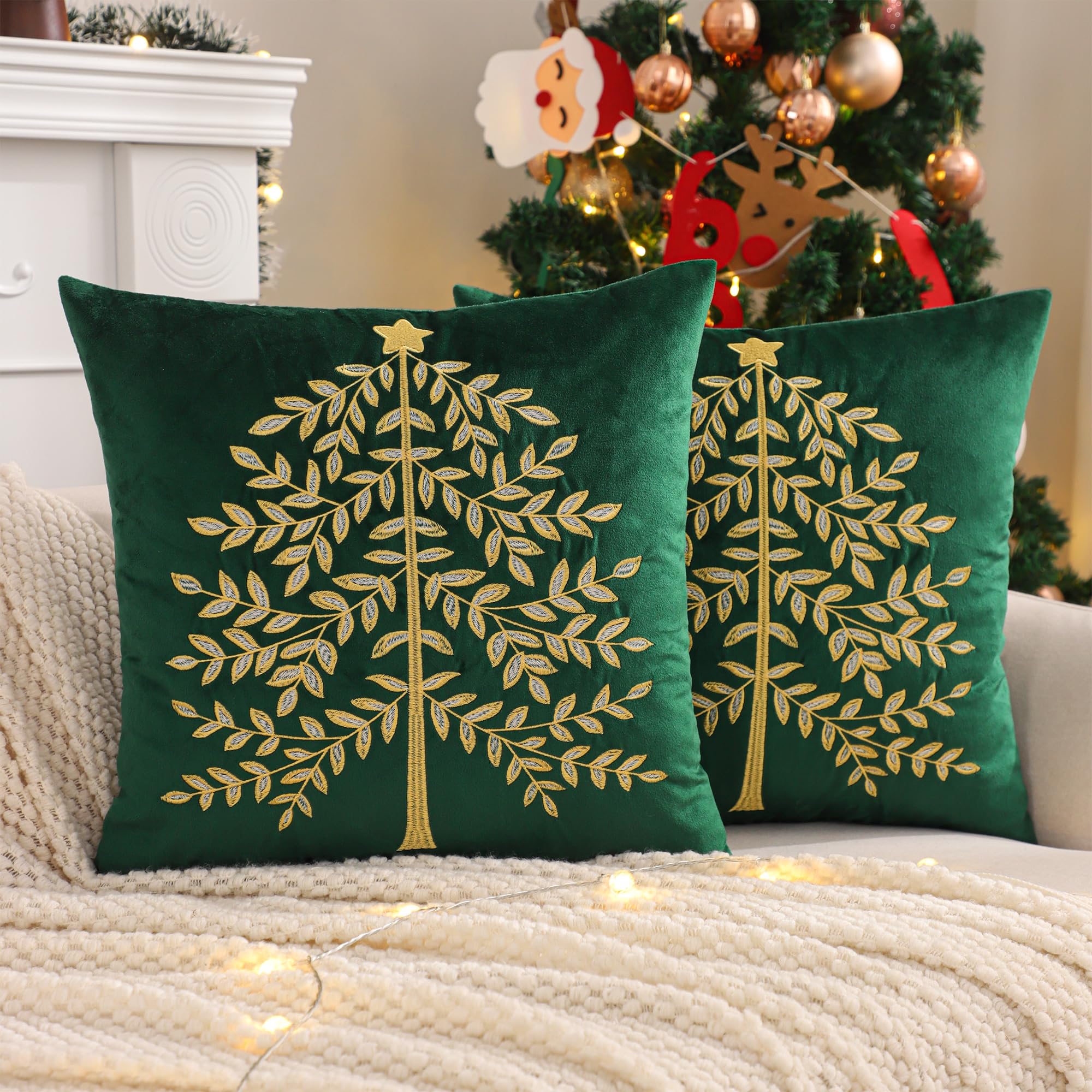 Tosleo Set di 2 federe per cuscini natalizie, 45,7 x 45,7 cm, decorazioni natalizie per feste invernali, ricamate, per divano, letto, soggiorno
