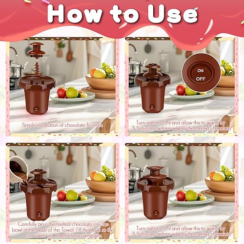 Miniatura 3 de Máquina de fuente de chocolate, mini fuente de chocolate portátil alimentada por batería, máquina de fondue inalámbrica de 2 niveles con 10