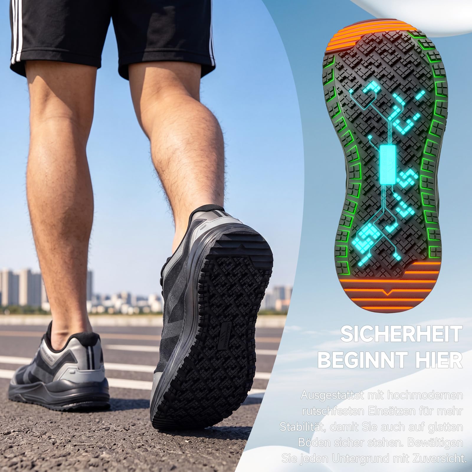 Sosenfer Laufschuhe Herren Sportschuhe Extra Breit Traillaufschuhe mit Dämpfung Leicht Atmungsaktive Straßenlaufschuhe Bequeme Turnschuhe für Gelände, Outdoor & Fitness Sport-92HEISE-45