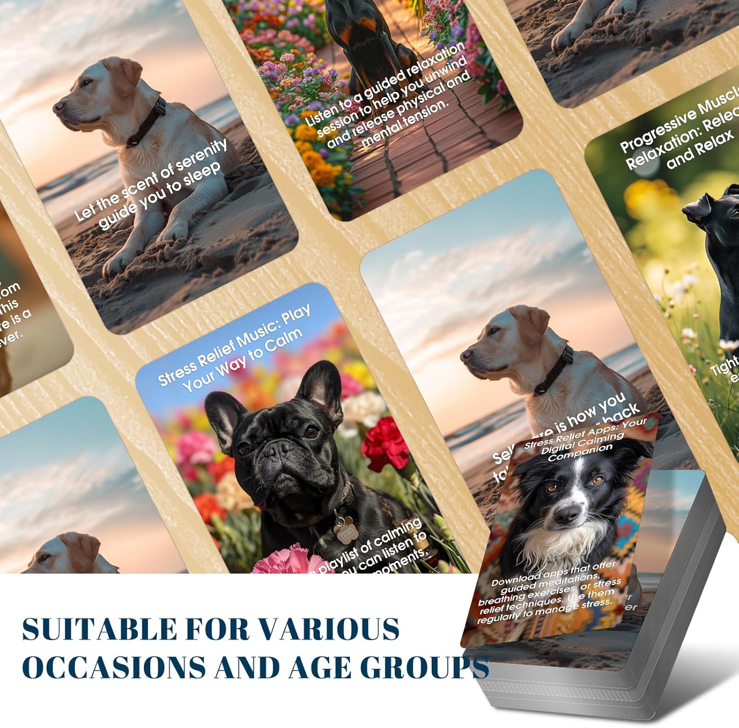 Dogs Against Anxiety Cards, 50 Affirmation Cards for Stress Relief and Self Care Mindfulness