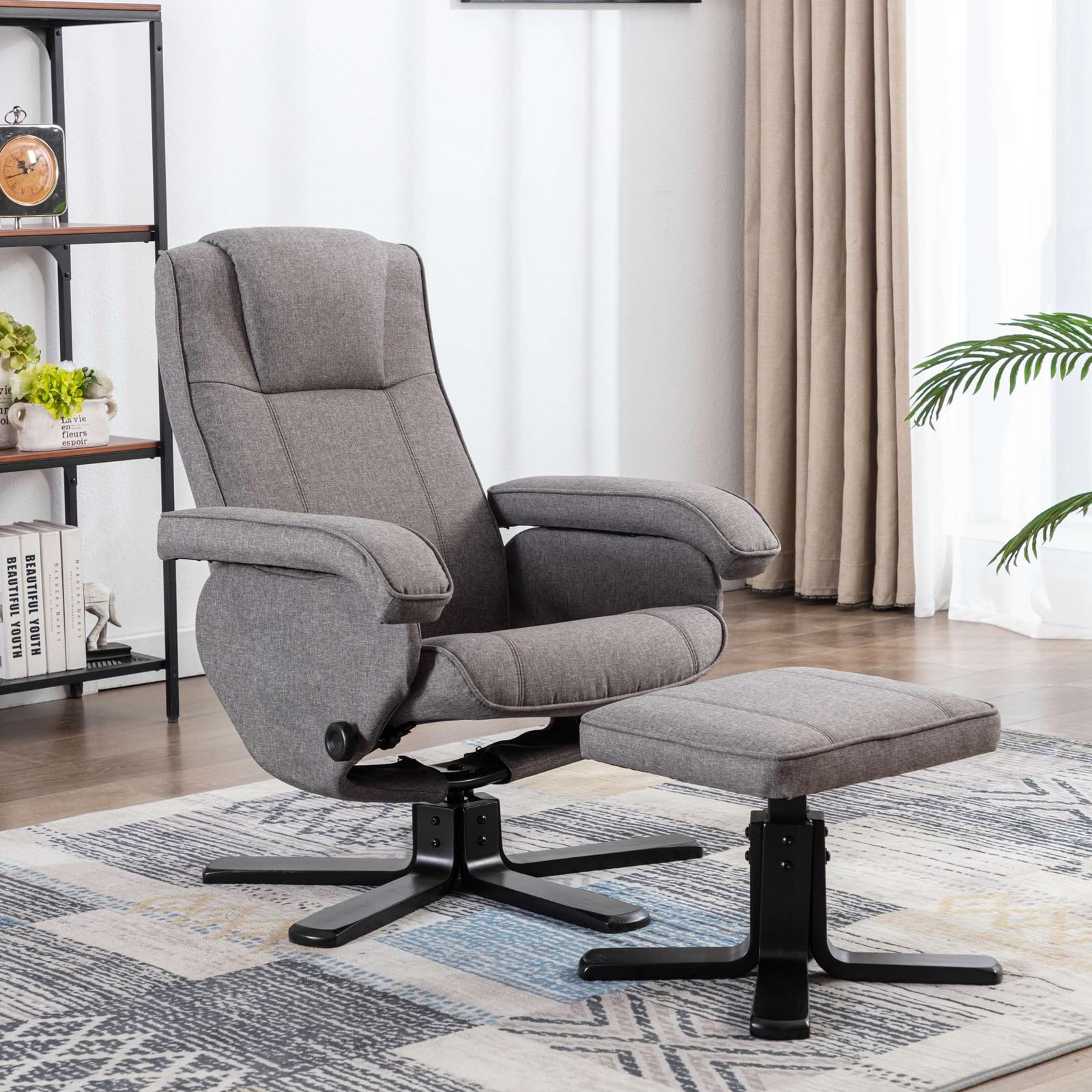 SVITA Charles Relaxsessel Hocker Sessel Fernsehsessel Drehsessel Polyester Holz Grau