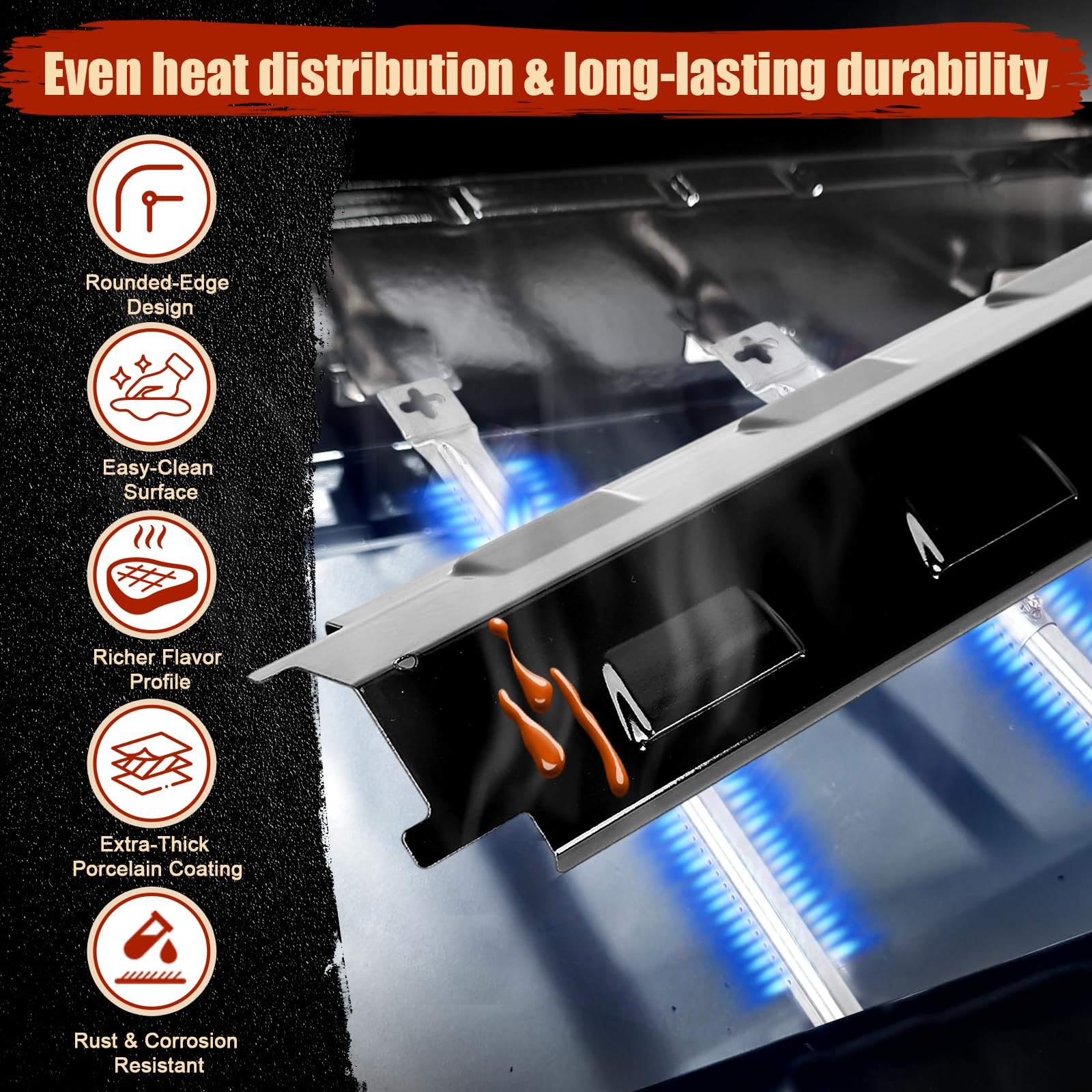 Denmay 3 piezas de repuesto universales para parrilla de gas Charbroil, Barbecook vainilla, barbacoa Barbecook 300, tenneker TG4, quemador de 31 – 45 cm, tapa de quemador de 37 cm y crossovers