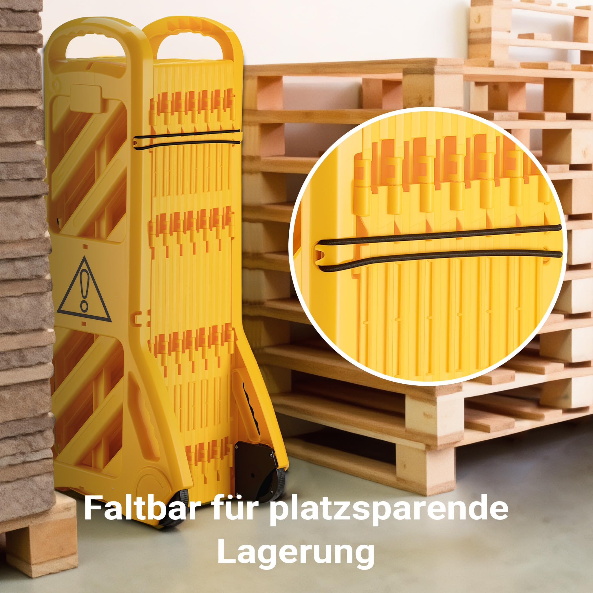 Wiltec mobile Absperrung aus Kunststoff faltbar 60 x 32 x 101 cm, Mobilzaun ausziehbar bis 3,9 m mit Rollen, Absperrzaun aus robustem Material