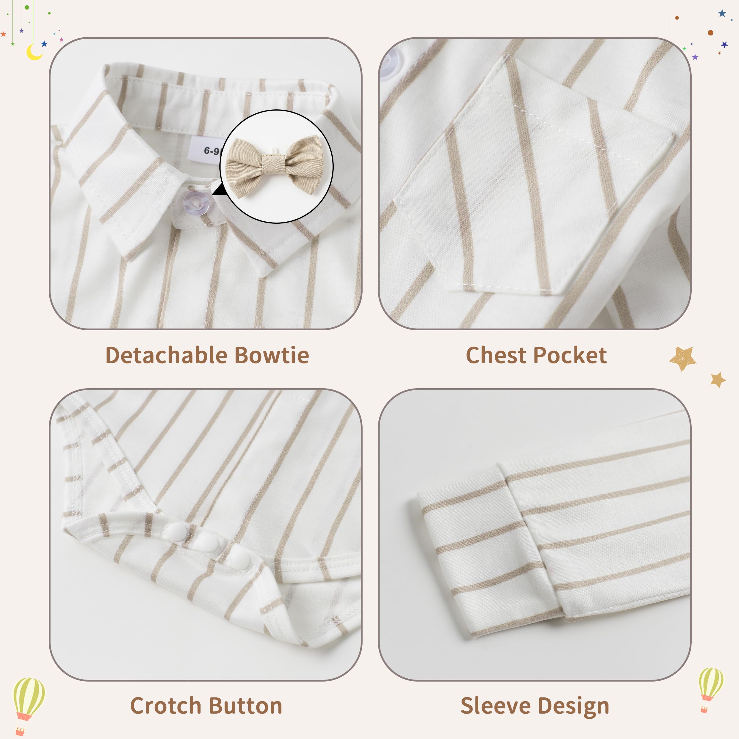 Volunboy Bimbo Neonato Completini e Coordinati Gentiluomo, Camicia Fiocco e Bretelle Pantaloni 5 Pezzi