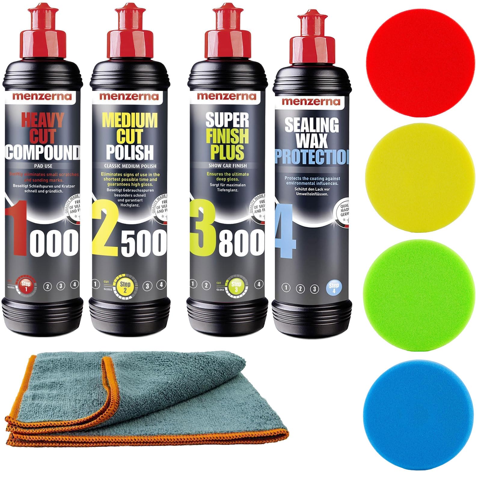 Autopolitur Set 1000 2500 3800 SW + PP Polierpads 75/80mm