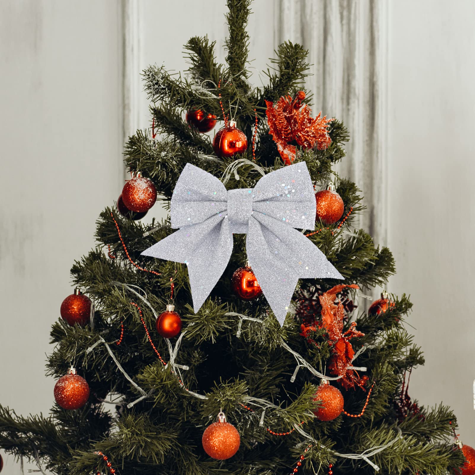 PRETYZOOM 6 Piezas Lazo De Navidad Lazo para Envolver Regalos Guirnalda De Plata Decoraciones para Árboles De Navidad Lazo Rojo Brillo Adornos De Arbol Algodón Perlado Lentejuelas Pliegue