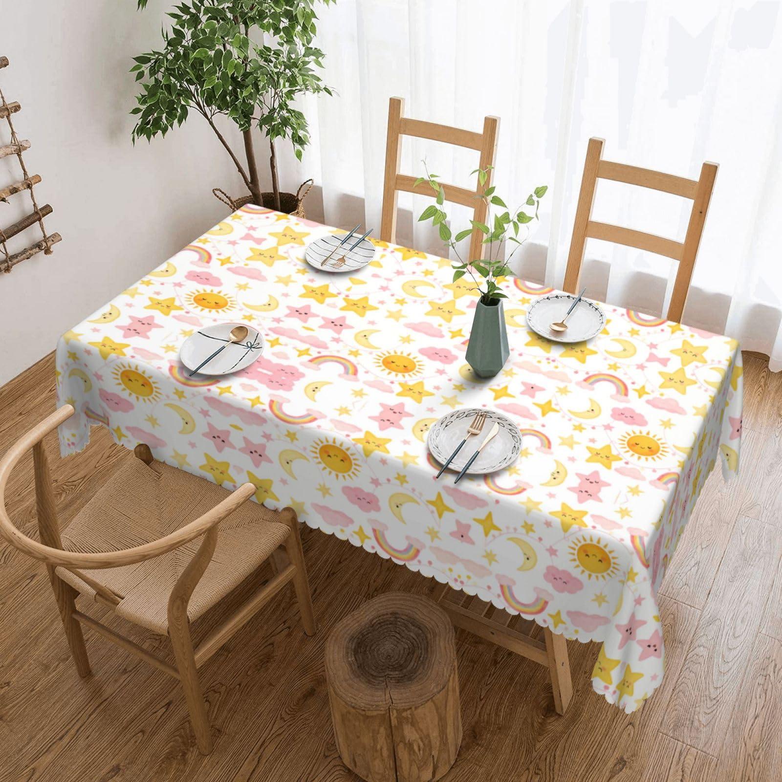 CNTDBU Sky Party Scalloped Edge Tablecloth 54x72-Waterproof Stain Resistant Wrinkle Free Cover, Square Table Cloth for Dining Party