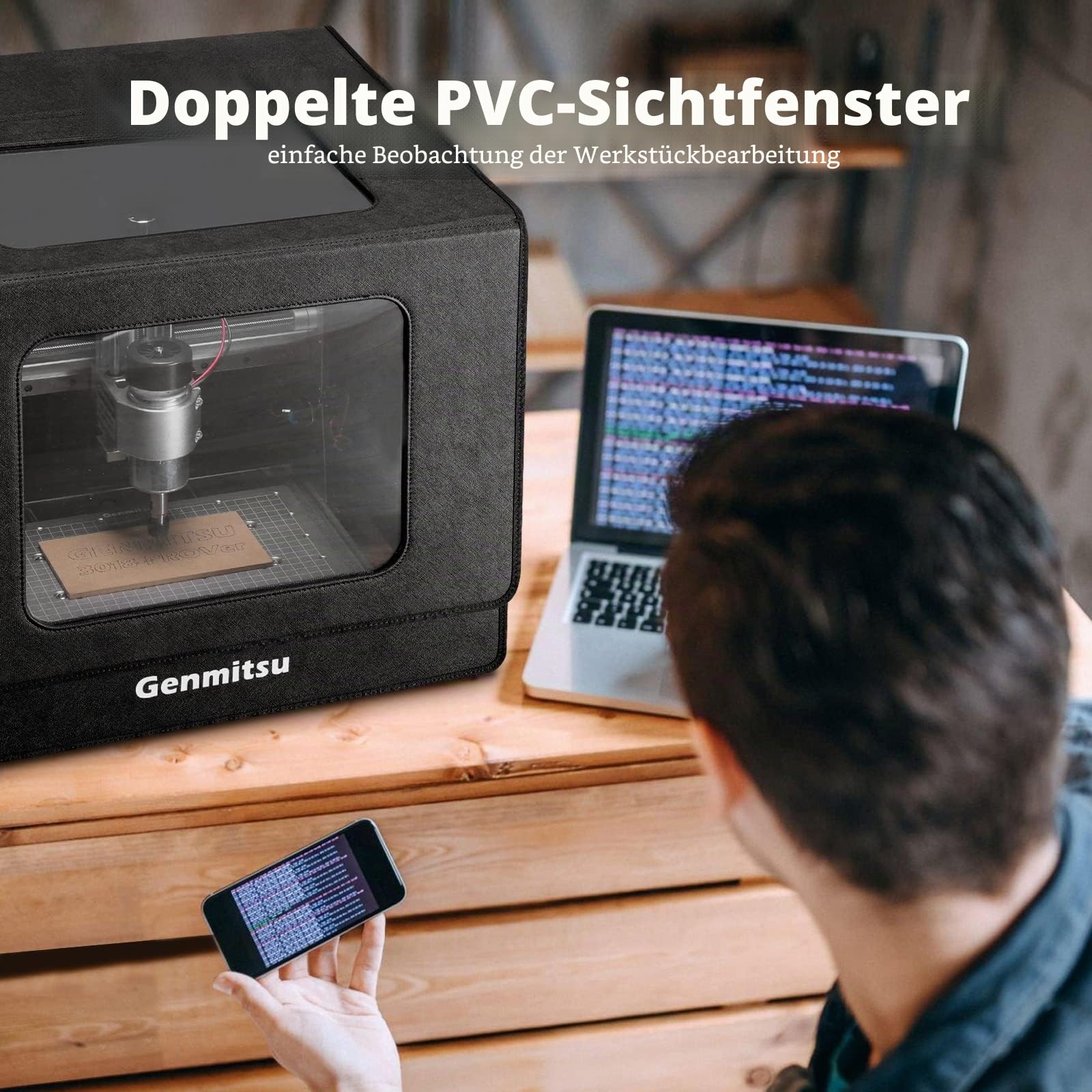 Genmitsu 3020-PRO Ultra CNC-Fräsmaschine+ KABA Fold CNC-Gehäuse, 710-W-Spindel für Metall, Holz, 60-mm-Schrittmotor, Eingebauter Motherboard-Lüfter