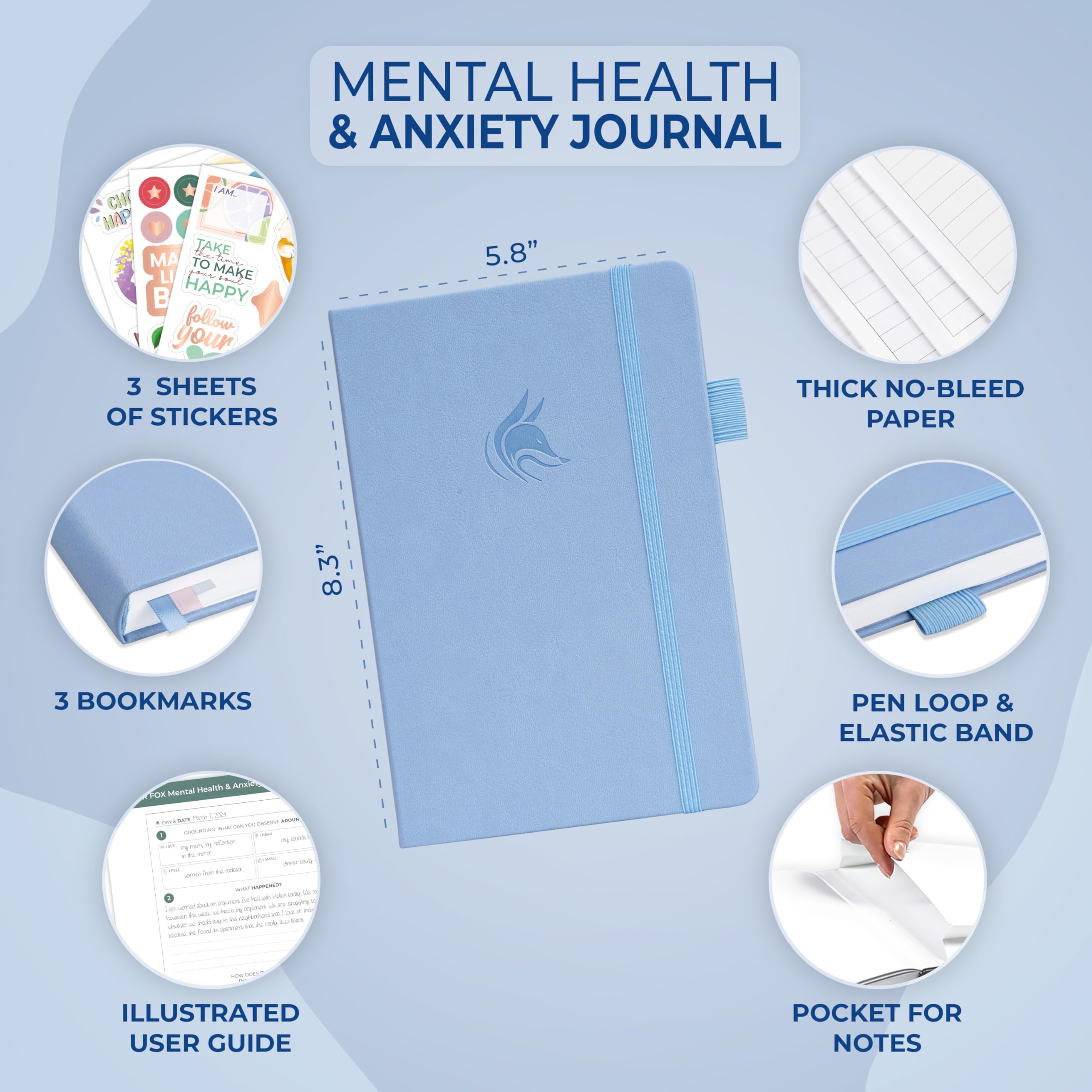 Clever Fox Mental Health & Anxiety Journal – Guided CBT Journal with Prompts for Self Help & Stress Relief – Mood & Emotion Tracker (Periwinkle)