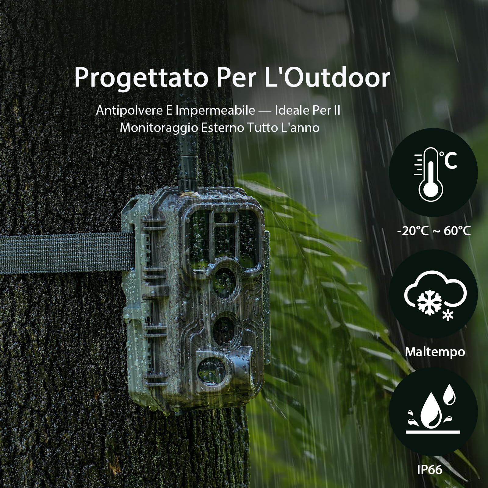 Meidase P200 Fototrappola WiFi Bluetooth, 48MP 1296P, Visione Notturna 30m, Attivazione Movimento 0.1s, IP66 Impermeabile, Trasmissione App Mobile, Monitoraggio Esterno