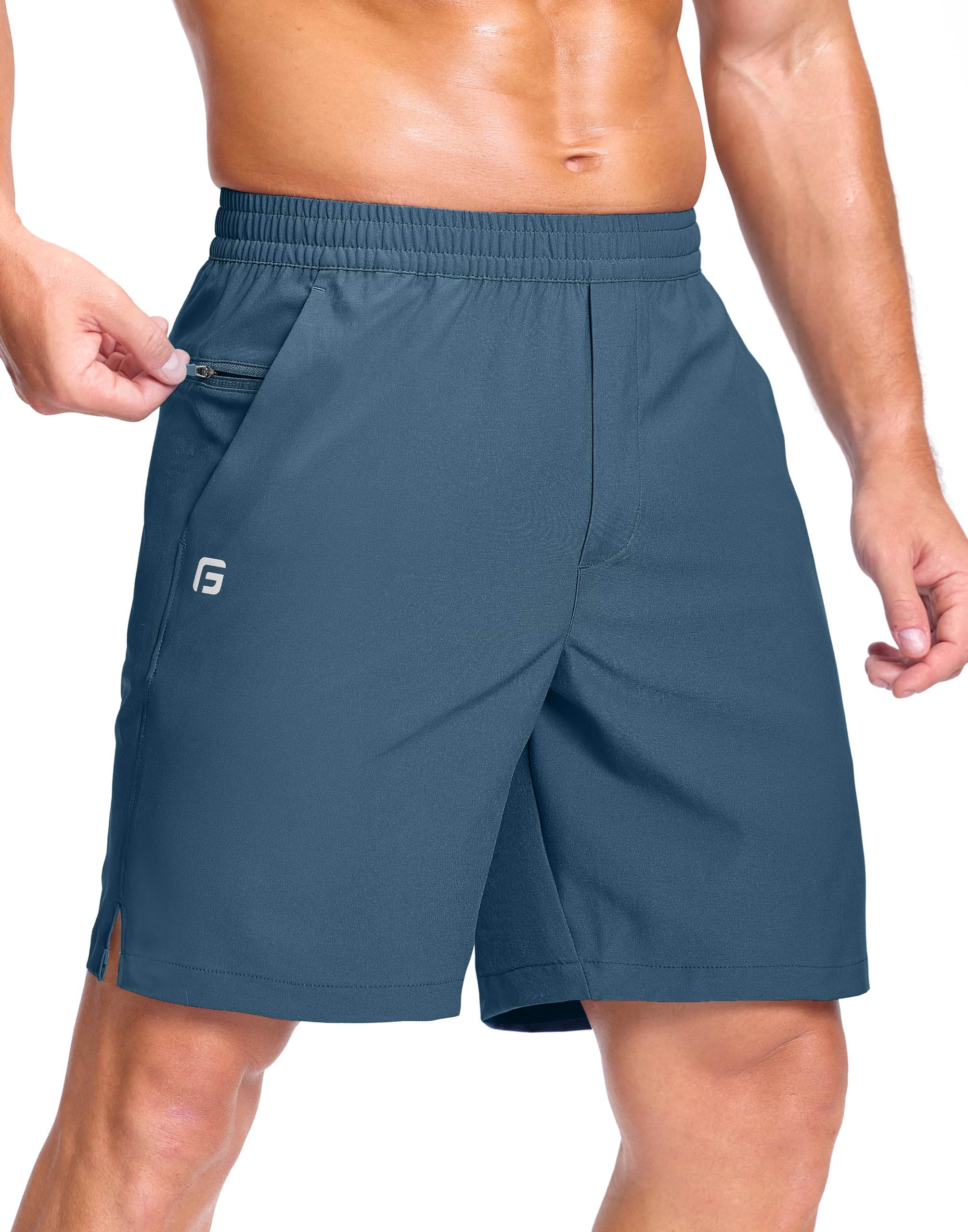 GGJ Men's Lightweight Athletic Shorts with 2 Zipper Pockets 7"/9"/5" Gym Workout Running Quick Dry Tennis Shorts for Men