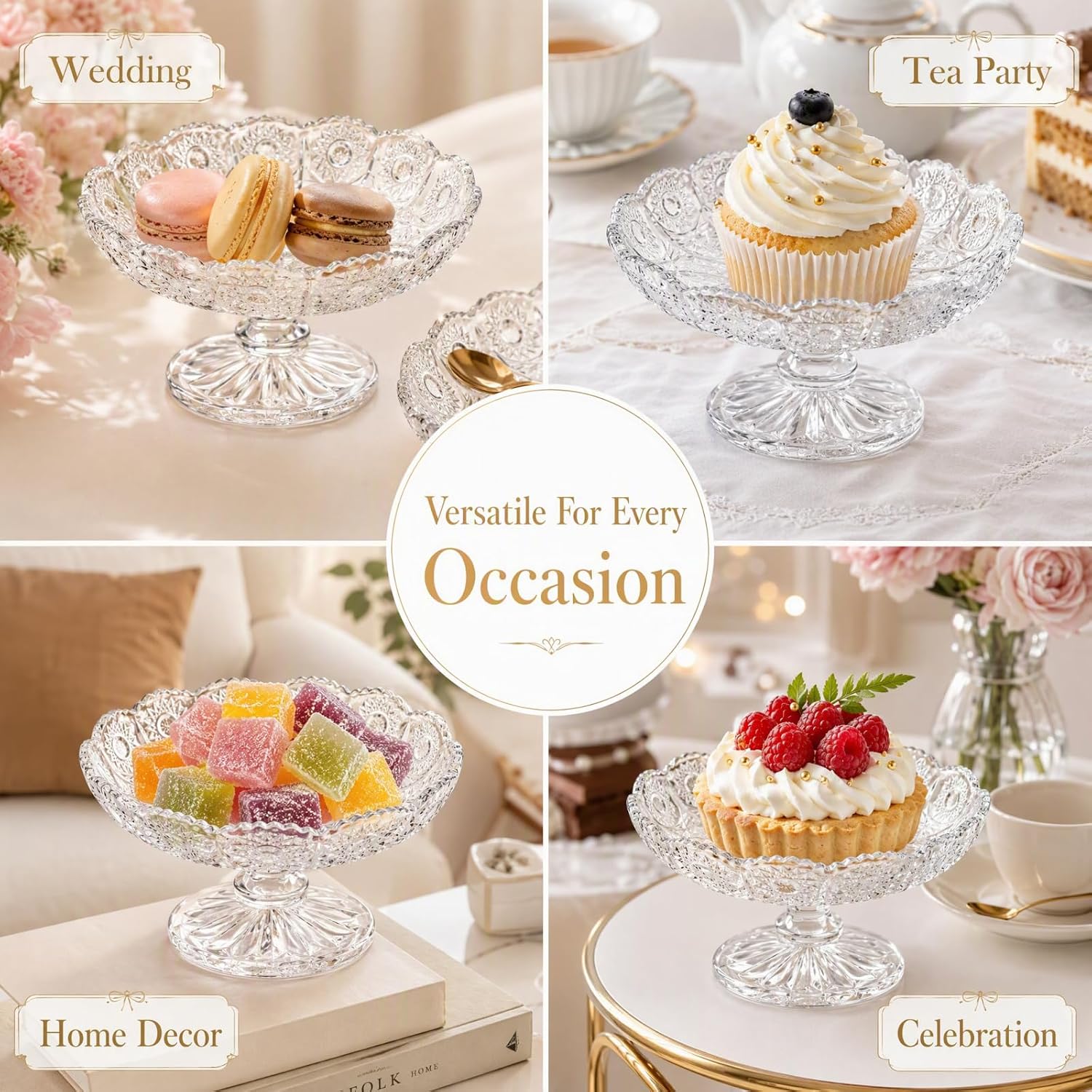 6 Pack Mini Cupcake Stand, 4'' Glass Single Cupcake Serving Plate | Clear Individual Dessert Pedestal Cat Bowl for Chocolate, Candy, Macarons, Jewelry, Wedding Sweet Table, Dishwasher Safe