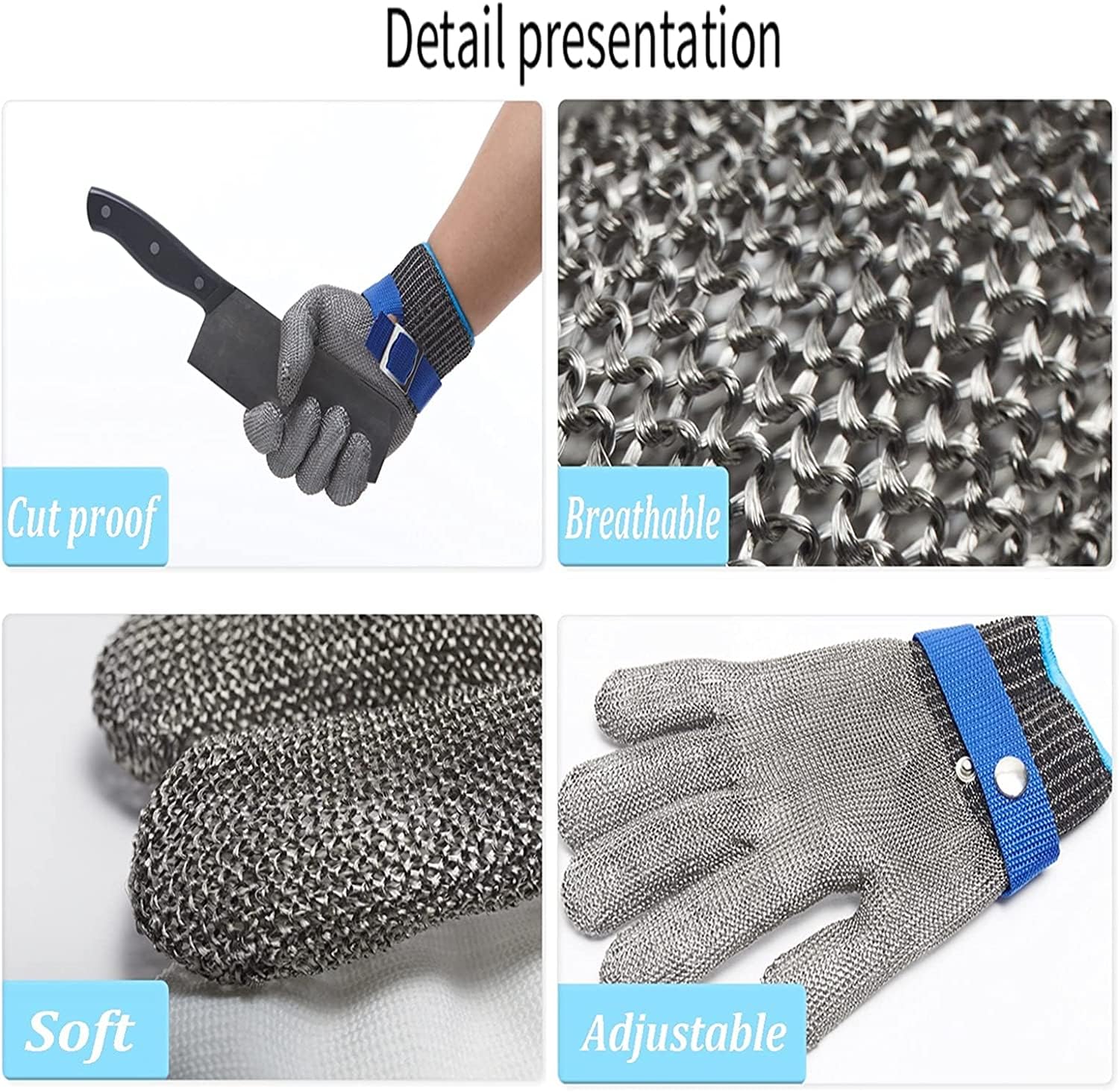 Gants anti-coupure Gants en acier résistants aux coupures Grade 5 Protection Kit de gants de travail de sécurité for le jardin, gants en fil d'acier inoxydable for le jardinage d'abattoir de cuisine(6