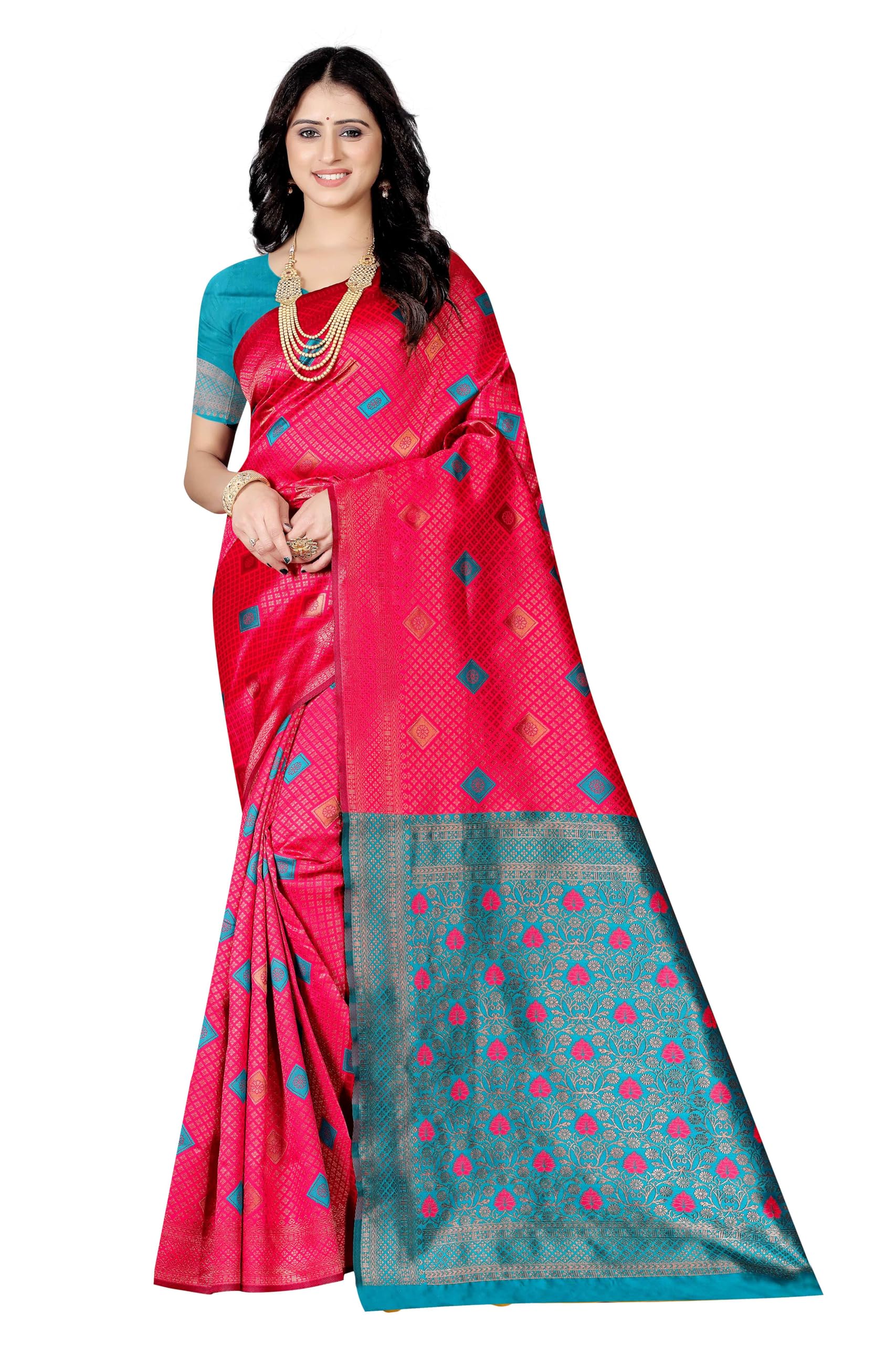 Sugathari Women's Banarasi Saree Pure Kanjivaram Silk Soft new ladies 2024 Design Wear Pattu Sarees Latest Cotton Party Sari collections With Blouse Piece for Wedding sadi (P-196)