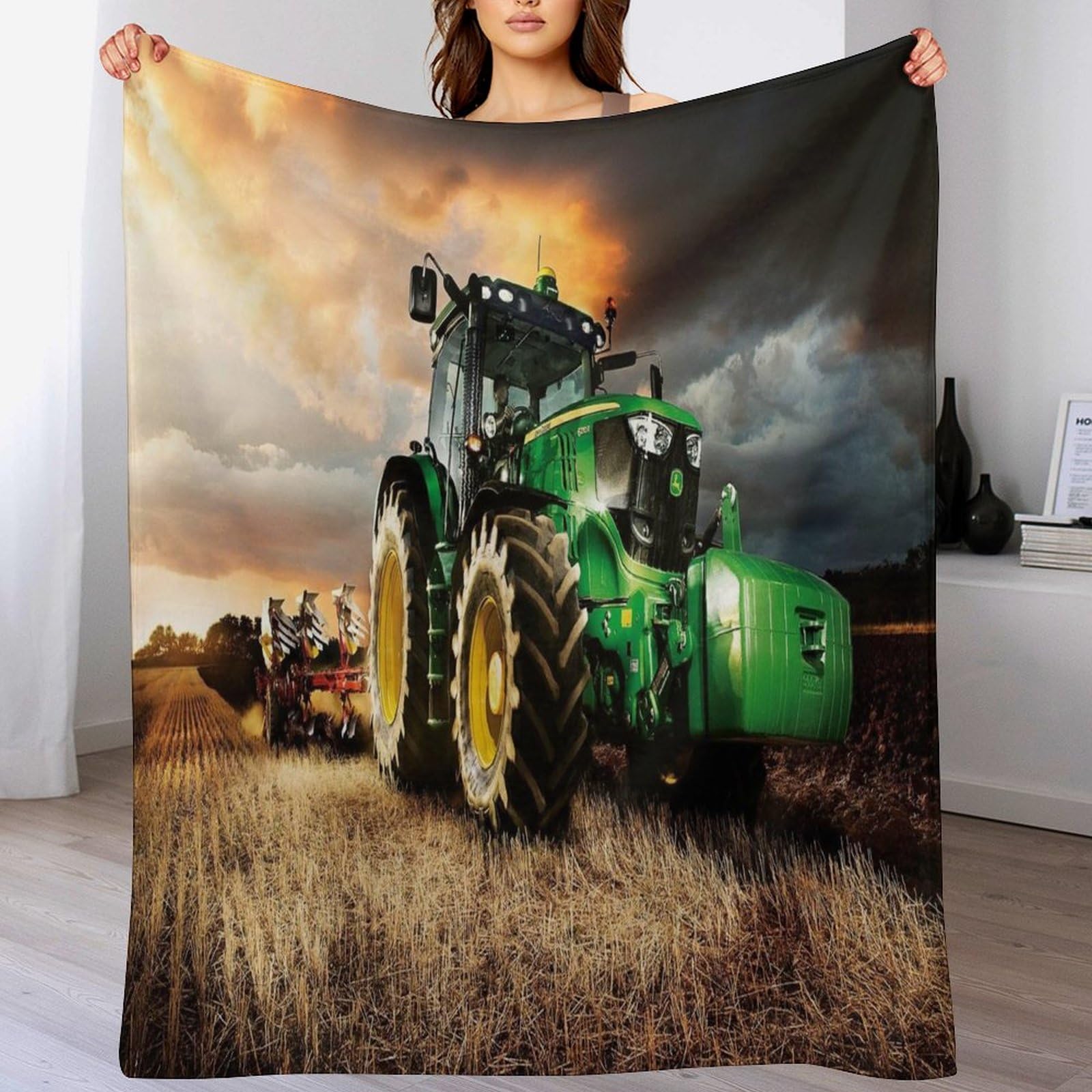 Couverture polaire tracteur en flanelle 150x200cm pour lit et canapé