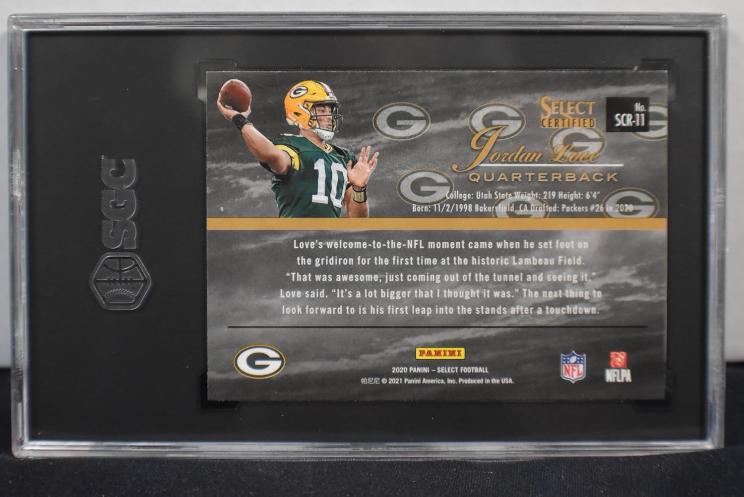 JORDAN LOVE 2020 Panini Select Certified Rookies #SCR-11 Rookie Football Card RC SGC Graded Mint+ 9.5! Green Bay Packers Utah State Aggies