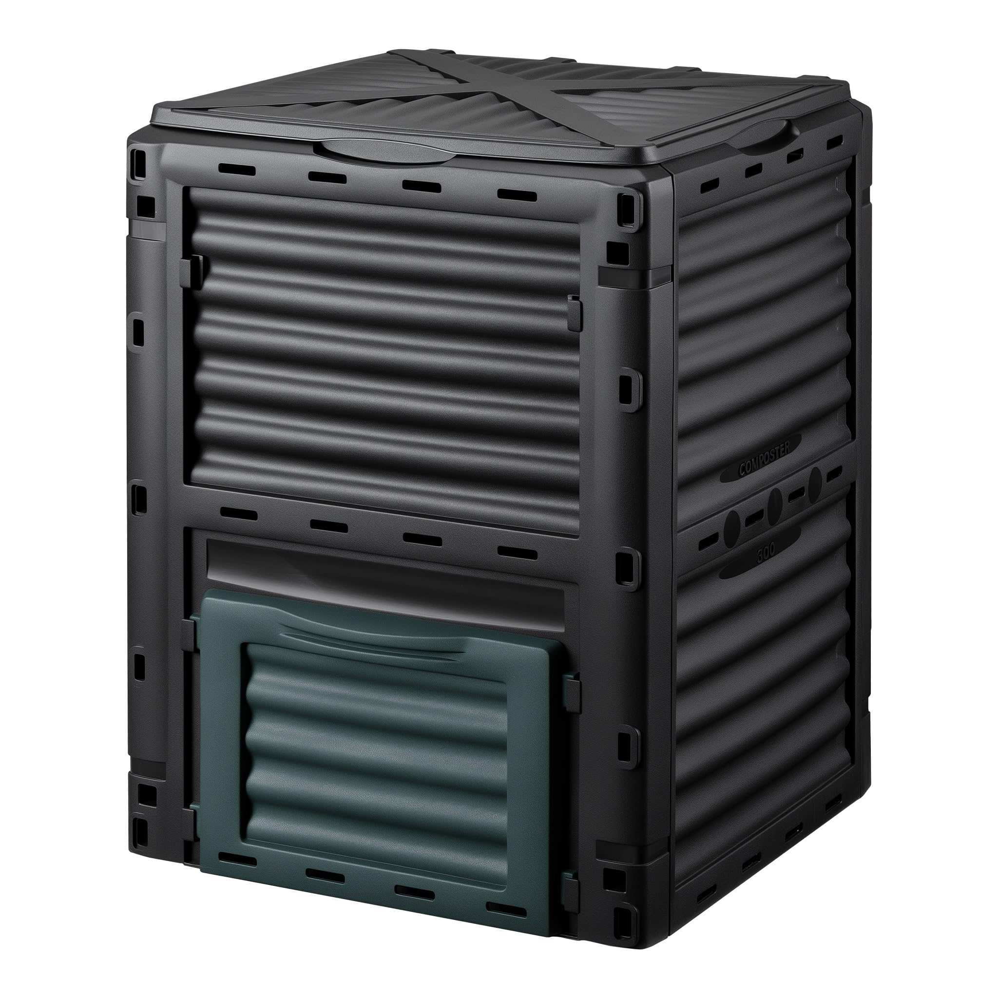 Wiltec Kompostownik ogrodowy modułowy 300 l o wymiarach 61 x 61 x 82 cm, plastikowy kompostownik na odpady organiczne, z pokrywą i klapą do opróżniania