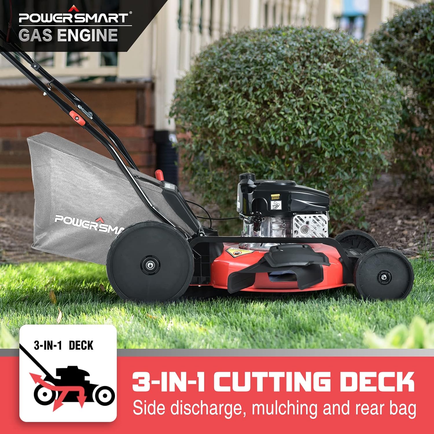 review PowerSmart Self Propelled Lawn Mower 22 Inch, 170CC 4-Stroke Engine, 3-in-1 Walk-Behind Lawn Mower Gas Powered DB2322SR